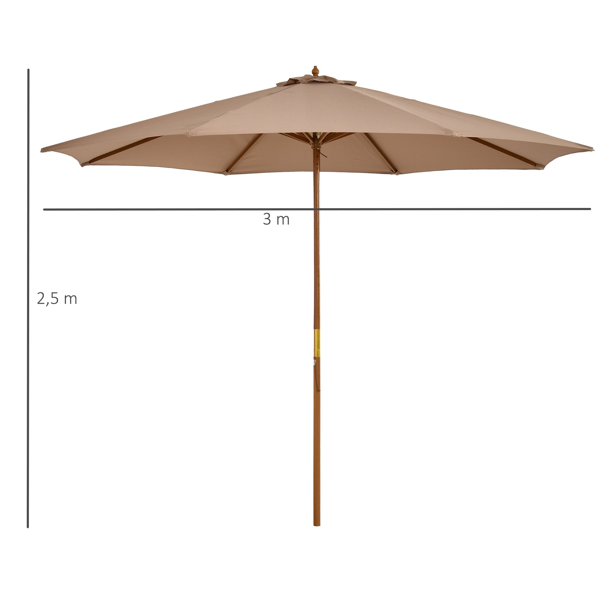 Wooden Parasol 300cm Garden Balcony Bamboo, Khaki