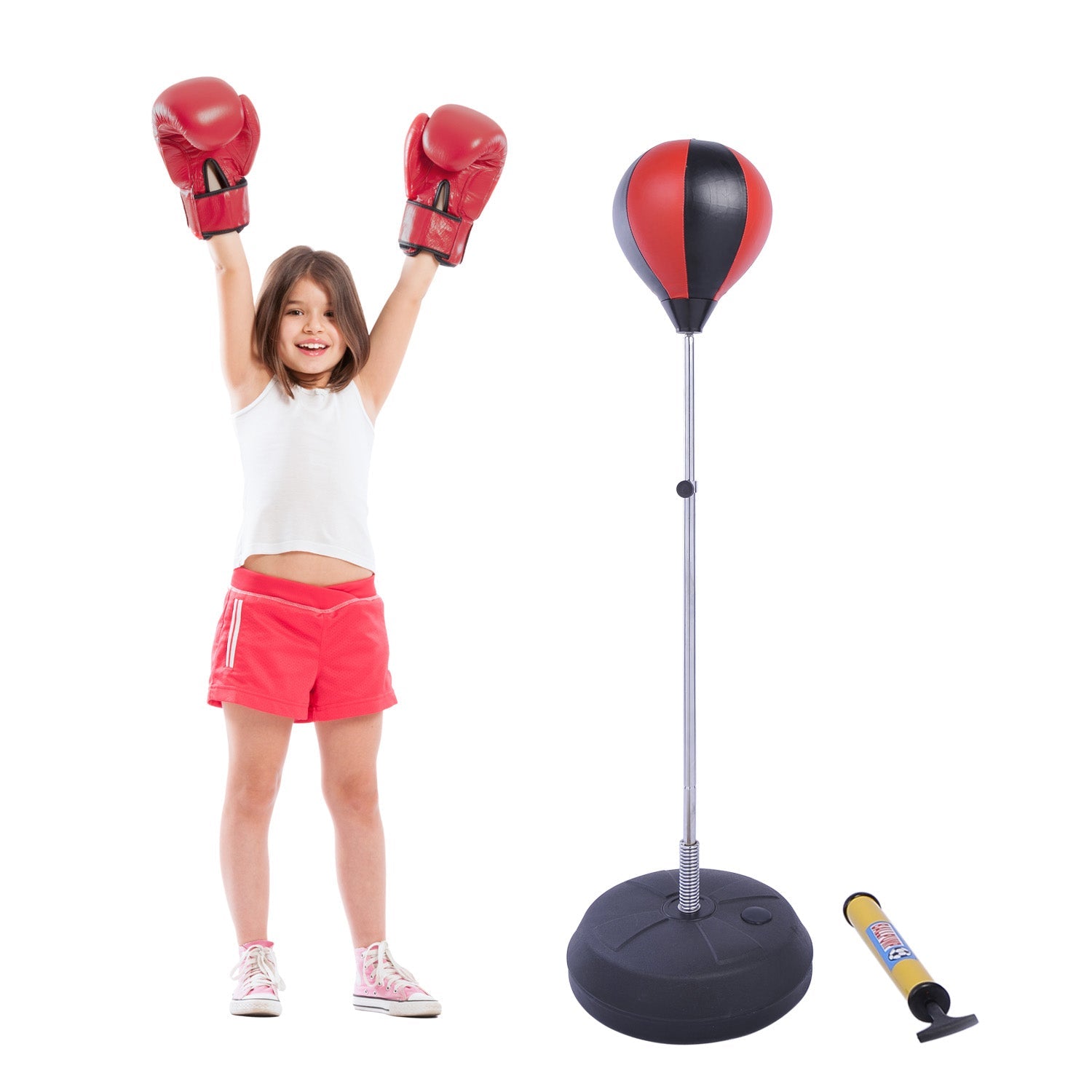 Punching Ball Set, Adjustable Stand, Gloves, Pump