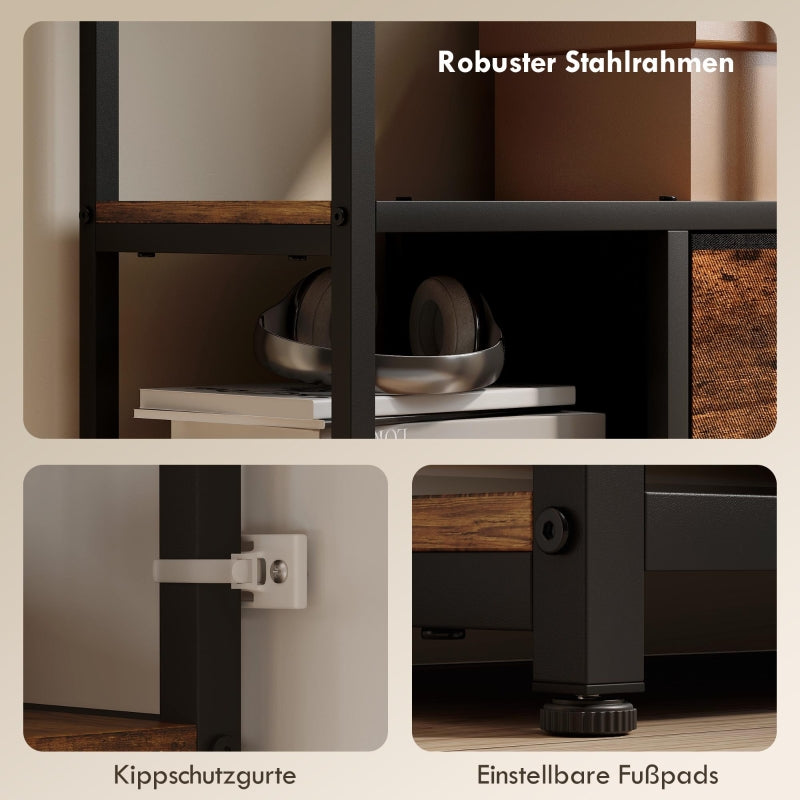 Storage Shelf 9 Open Compartments 2 Drawers Steel Frame - Brown/Black