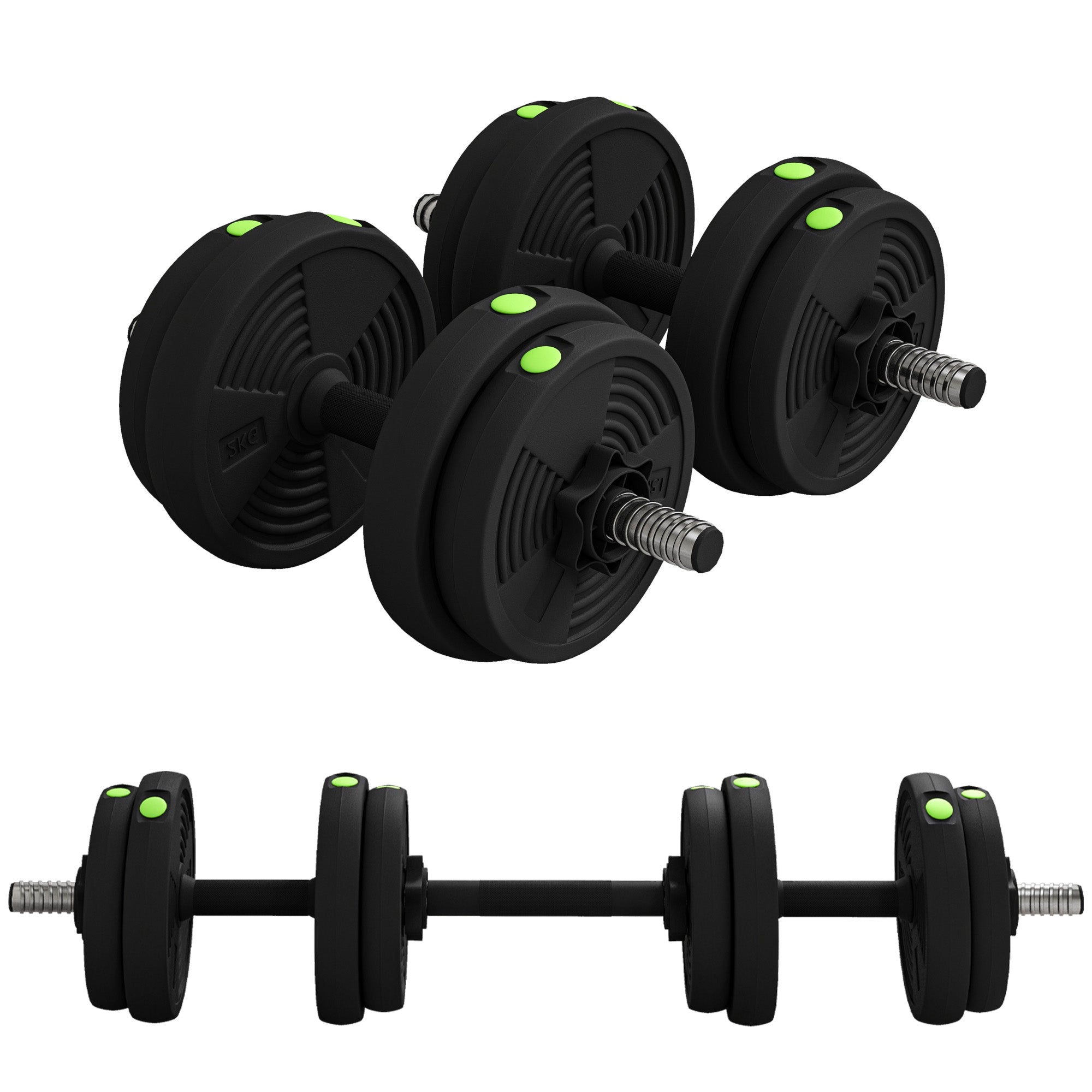 2-in-1 Dumbbell Set, 15 kg Adjustable with 8 Weight Plates, Plastic