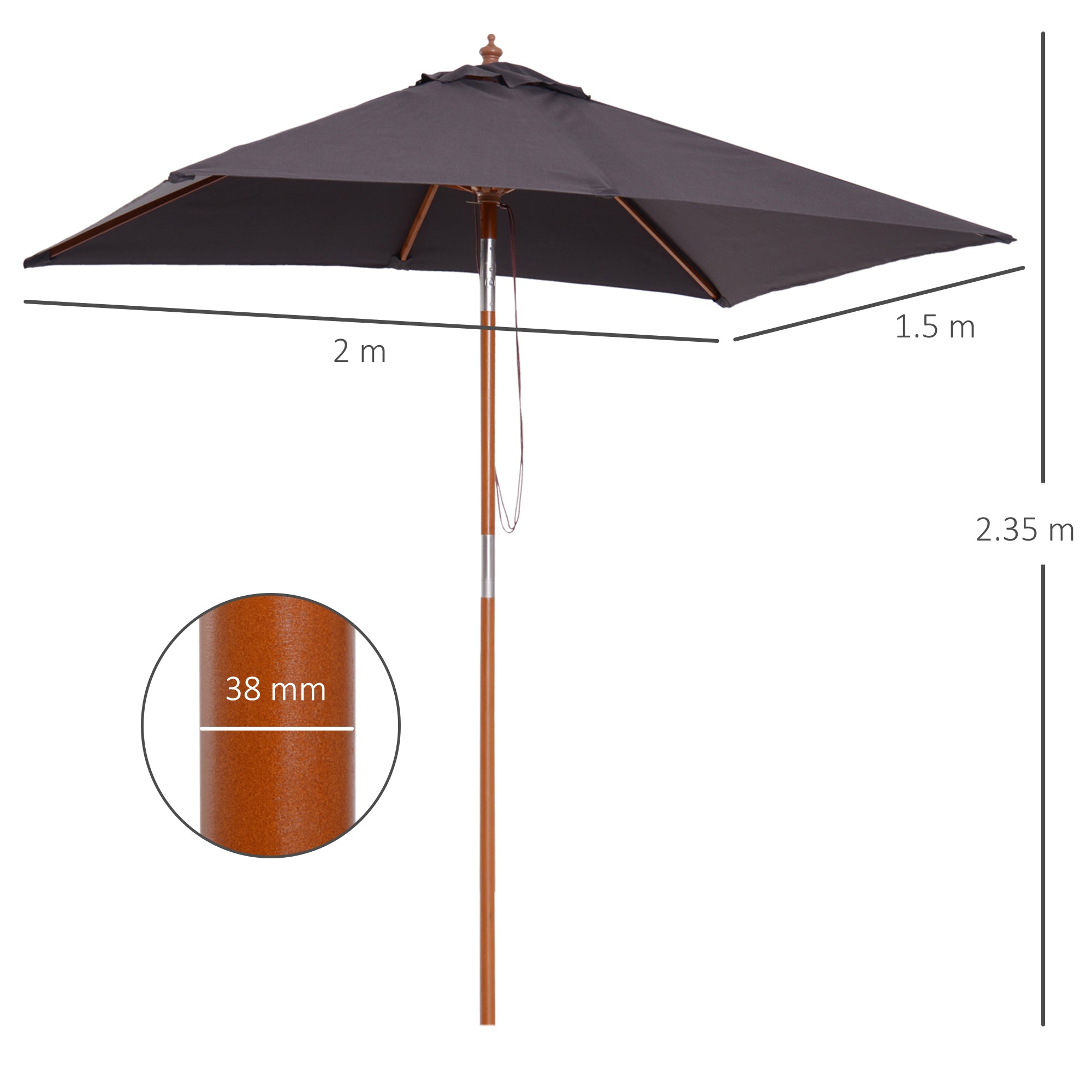 Folding Garden Parasol 3-Stage Adjustable Fir Wood Dark Grey