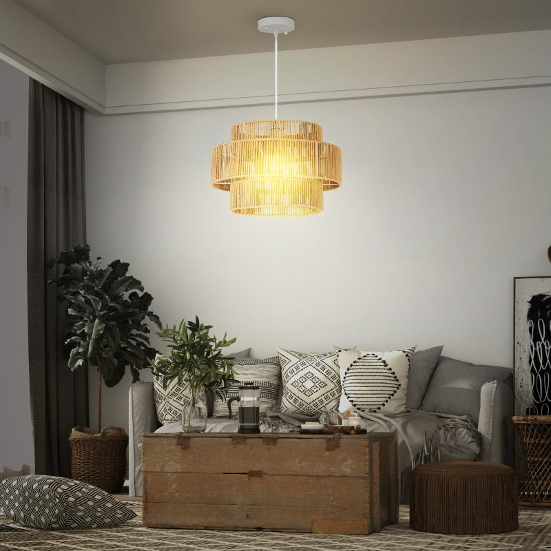 Pendant Light Hanging Lamp E27 Socket Boho Style Hemp Rope Light Brown