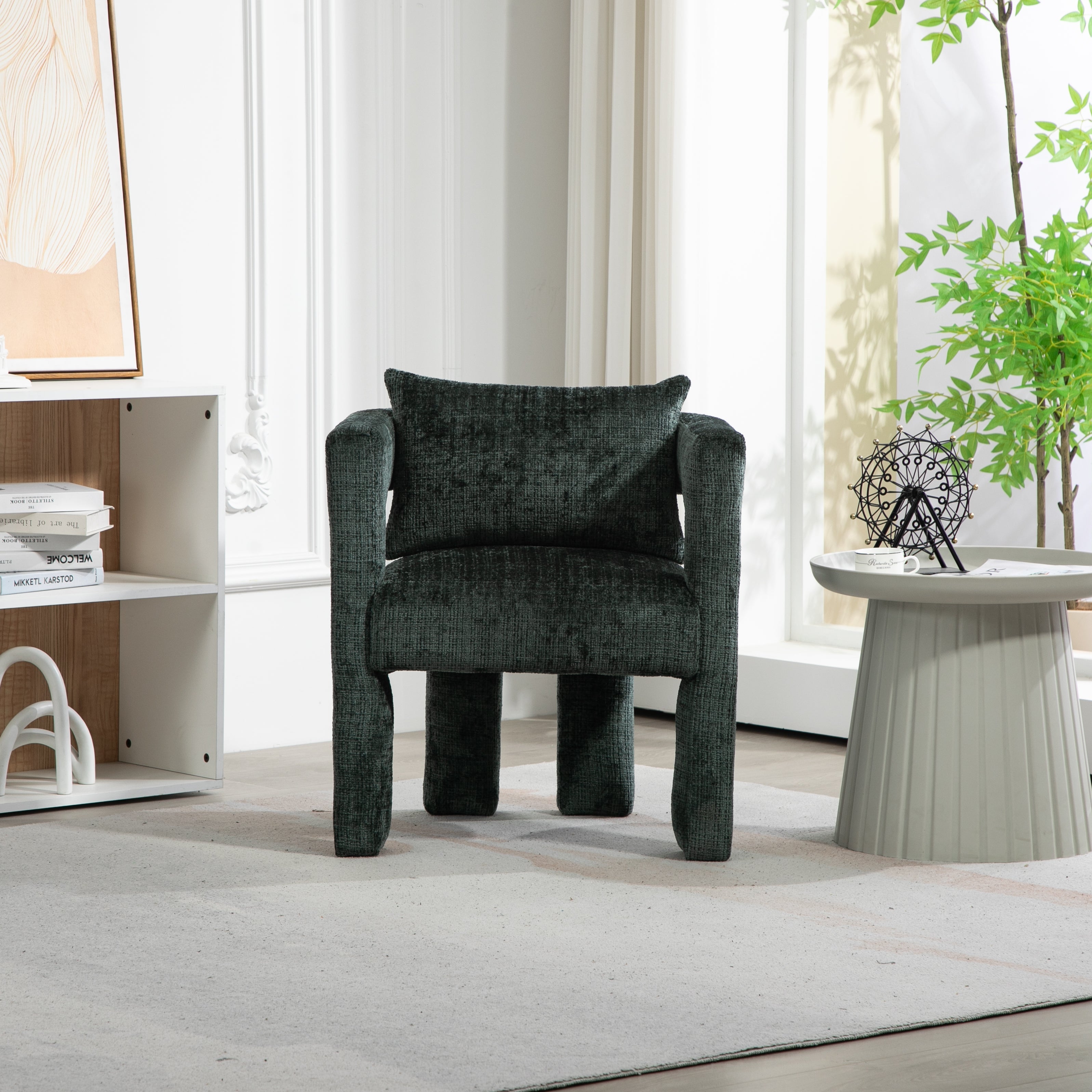 GOMYWAY Modern Chenille Lounge Chair with Hollow Armrest Design and Comfortable Cushions, Emerald (Set of 2)