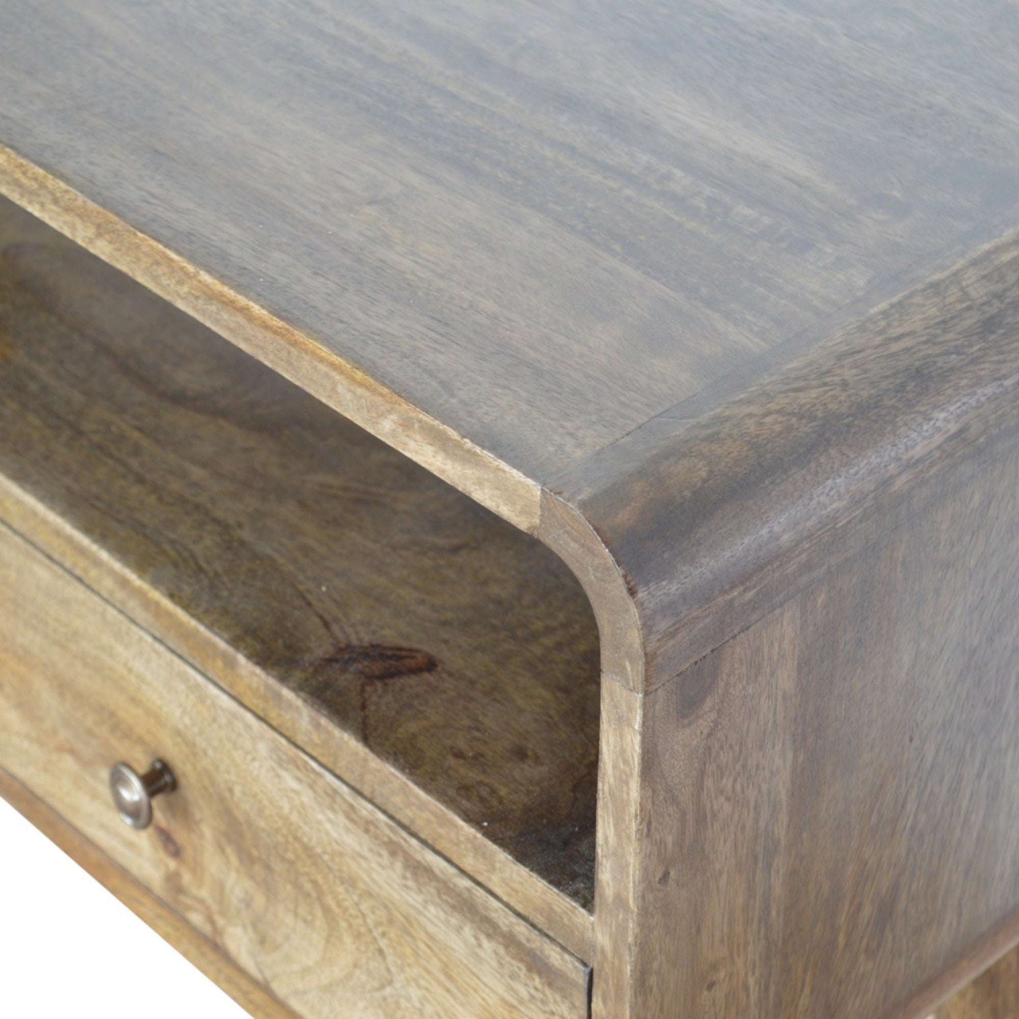 Solid Wood Console Table Curved 2 Drawers Open Slot, Brown