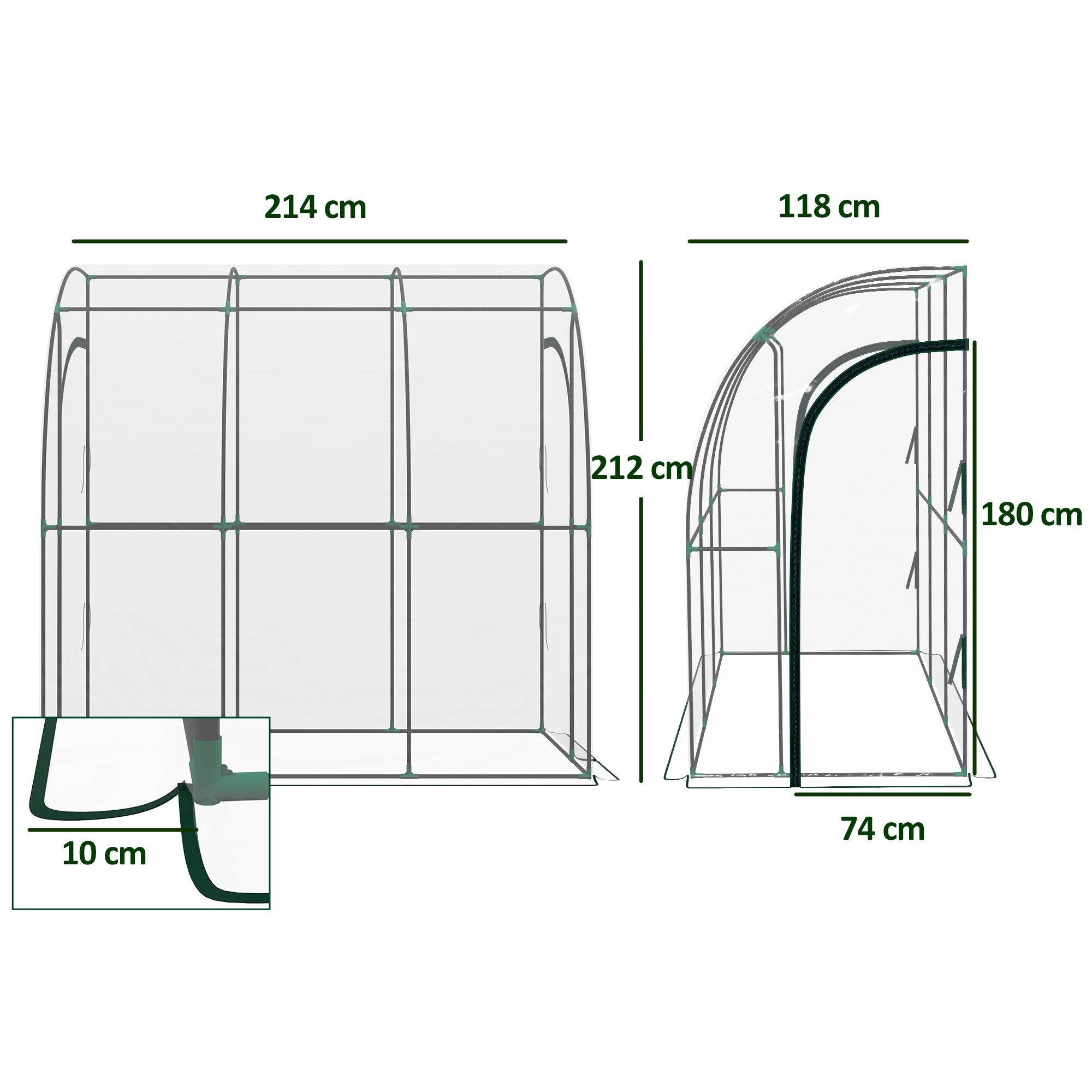 Walk-In Lean To Greenhouse 214cm x 118cm Clear