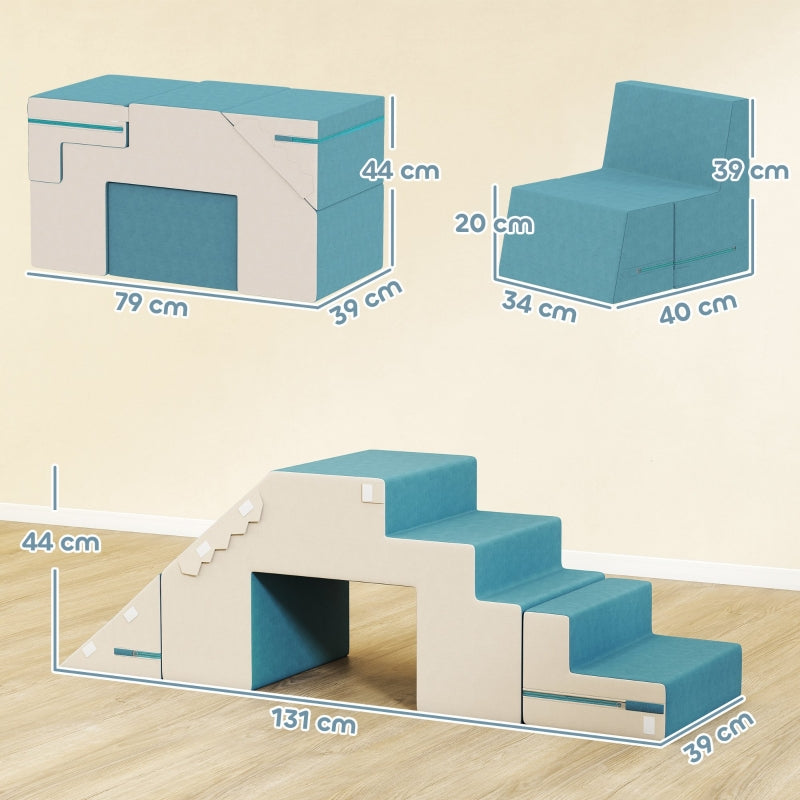 Soft Play Blocks Set, 2-Piece Toddler Climbing Foam, Beige+Blue