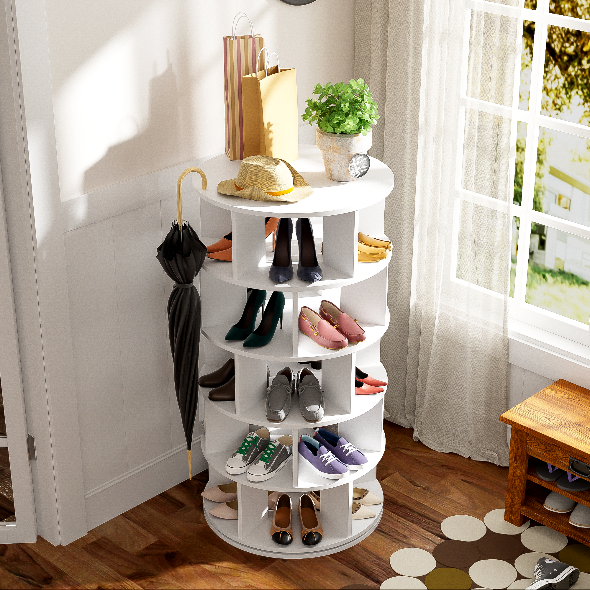 Shoe Rack Rotating Angle, 5 Levels, White