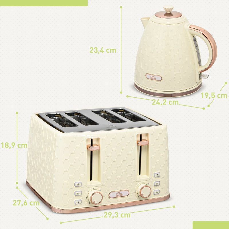 Kettle with Toaster 1.7L 4 Slices Breakfast Set, Beige