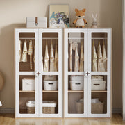 Children's Wardrobe, Double Door with Hanging Rail, 2-Piece Combination, White/Natural Wood Color