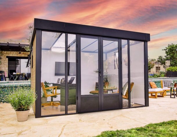 Copenhagen 10 ft. x 12 ft. Garden Office Kit - Black Structure & Clear Glazing - Rathwood Store