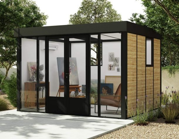 Copenhagen 10 ft. x 12 ft. Garden Office Kit - Black Structure & Clear Glazing - Rathwood Store