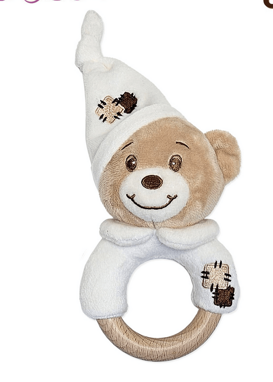 Cream Patchy Bear Rattle - Rathwood Store