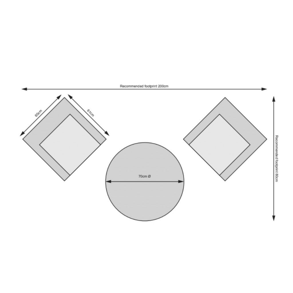 Cuba - 2 Seat Set with 70cm Round Table Bistro (Light Grey) - Rathwood Store