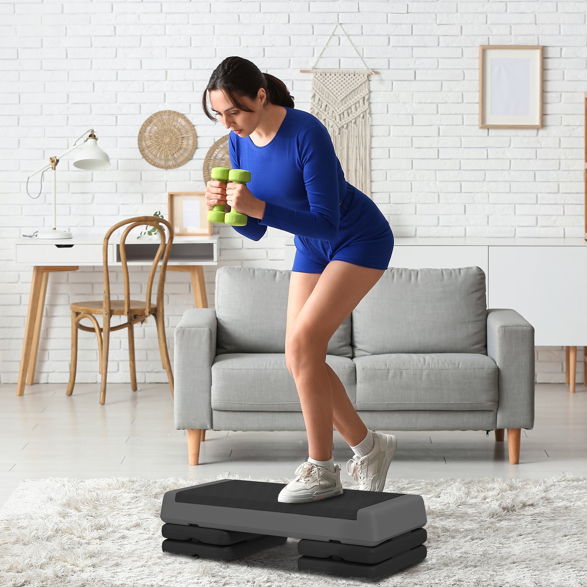 Aerobic Stepper, Height-Adjustable Non-Slip, Plastic Gray