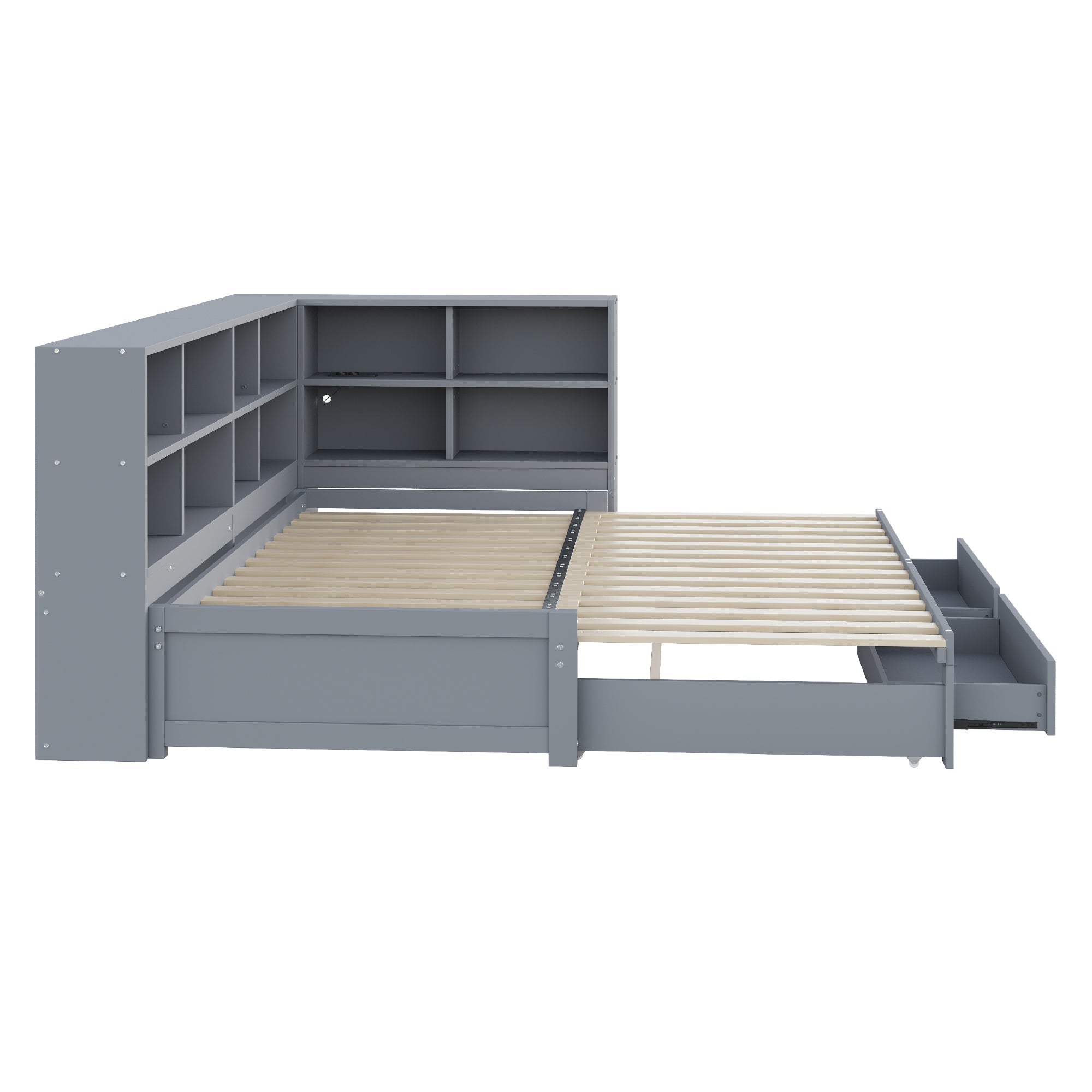 Solid Wood Sofa 90/180x190cm Pull-out Bed Storage Drawers, Grey