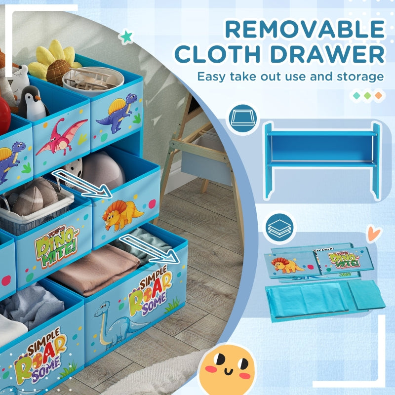 3-Tier Kids Storage Unit with 9 Non-Woven Fabric Boxes, Blue