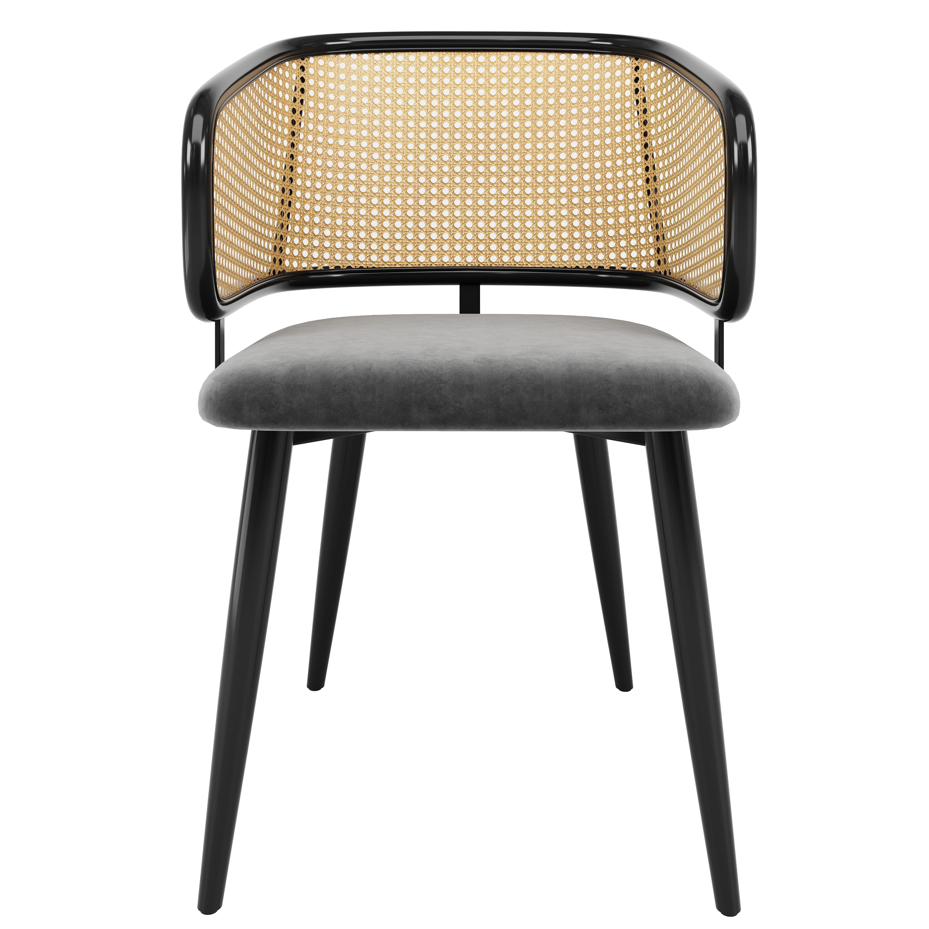 2 Dining Chairs Rattan Back Velvet Seat - Modern Style