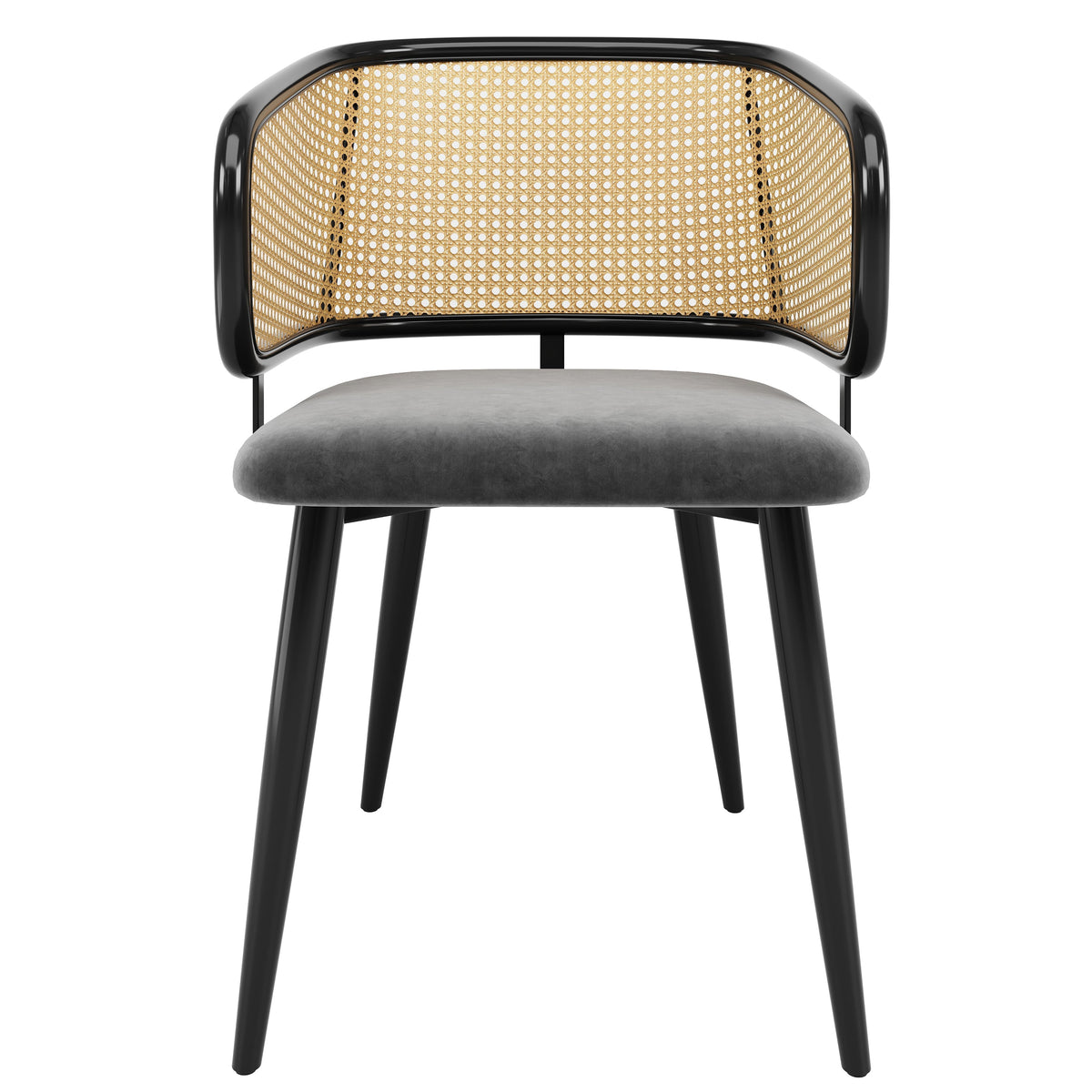 4 Dining Chairs - Rattan Back Velvet Cushion - Modern Style