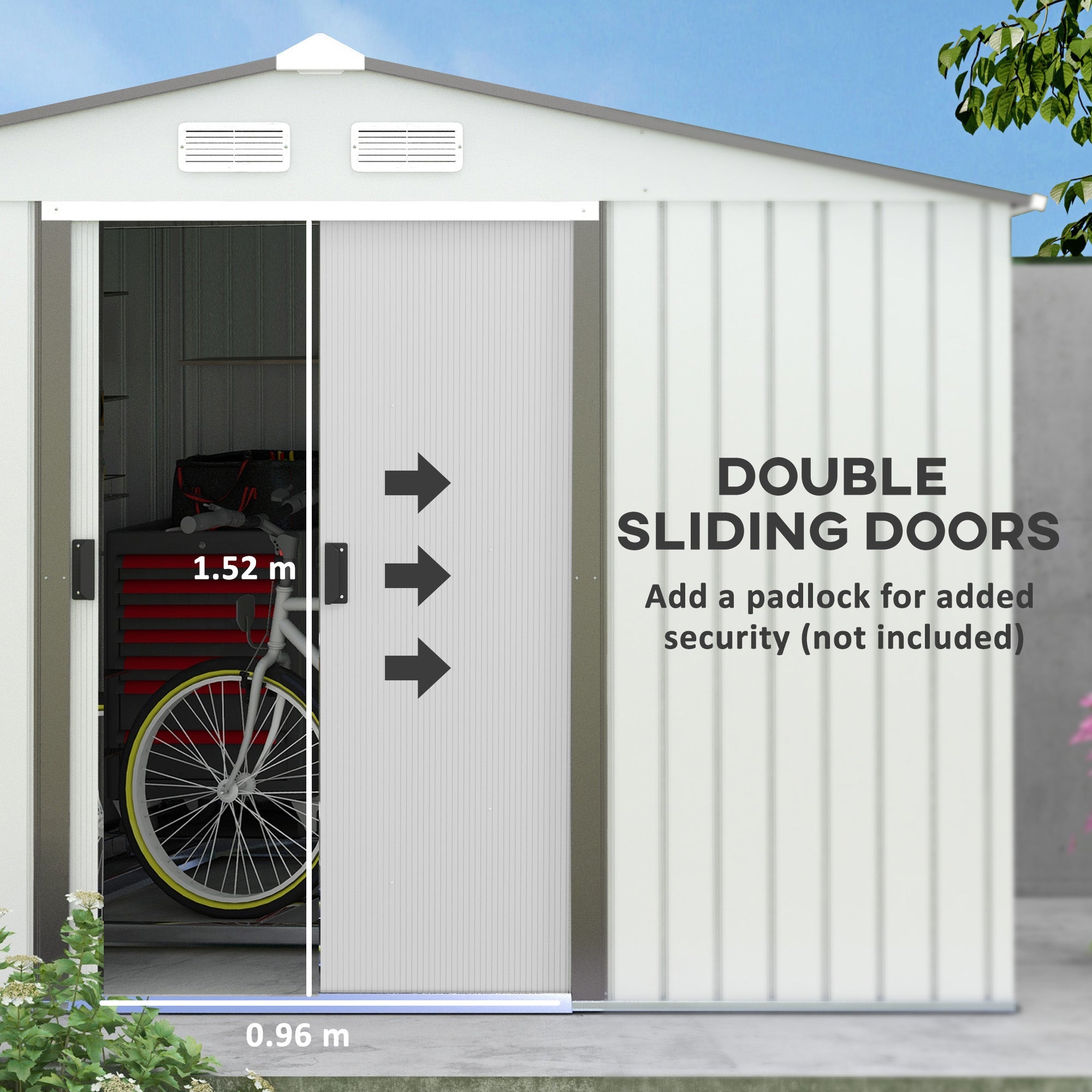 Metal Bike Shed, Mobility Scooter Shed House with Foundation Kit, Ventilation, Doors, Silver