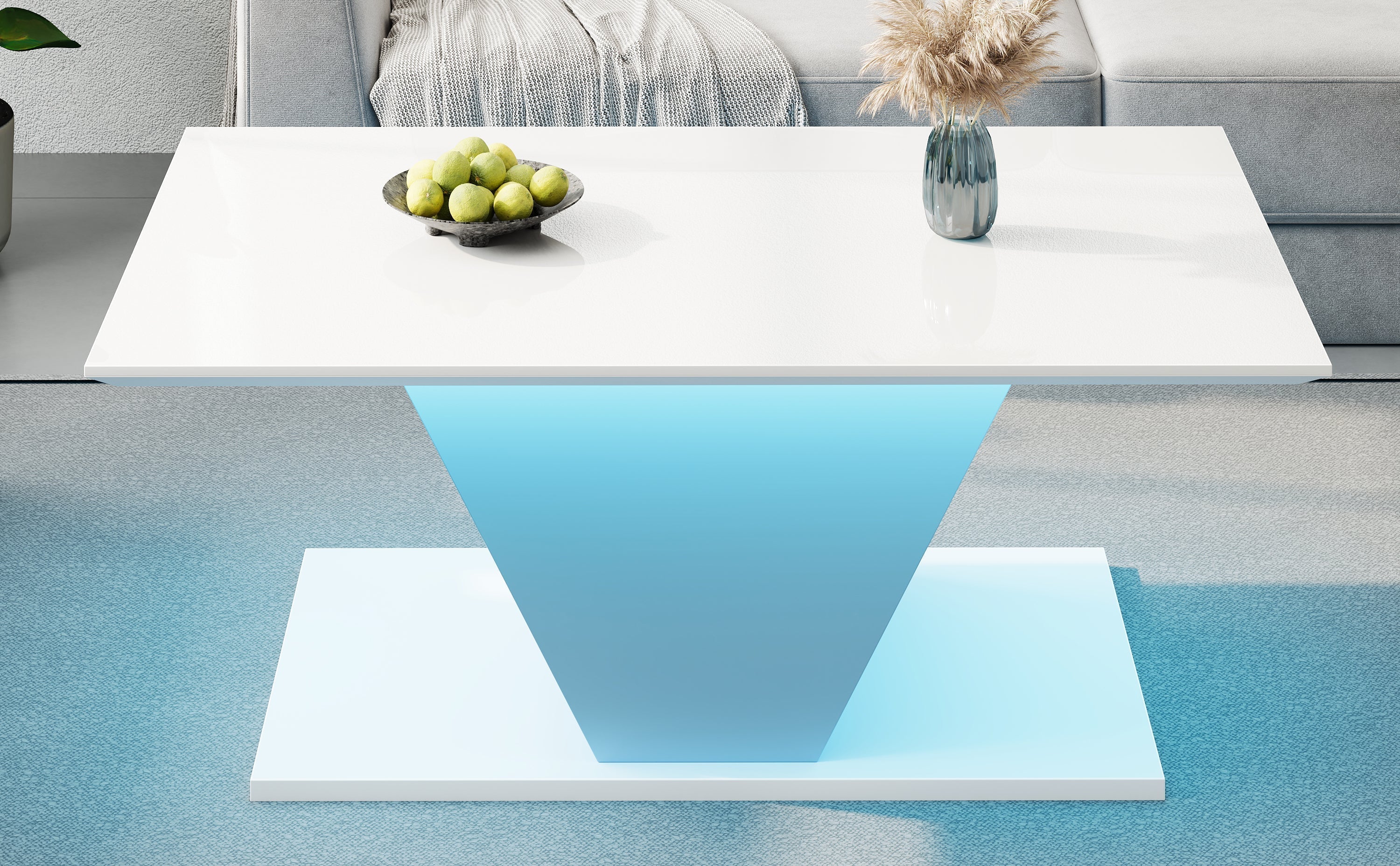 Coffee Table 100x50x46cm Special Shape LED High-Gloss White V-Shape
