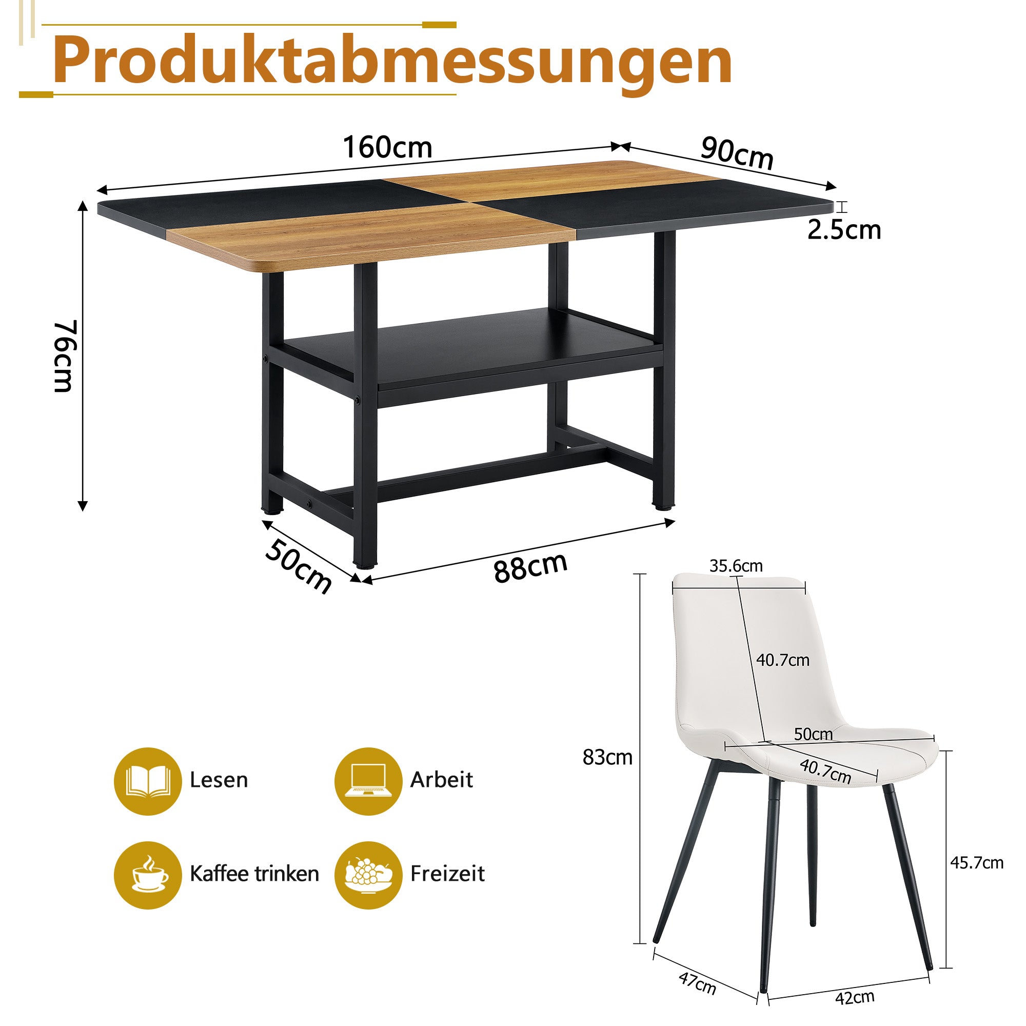 Dining Table Set 160cm Rectangular Storage 4 Chairs - White PU