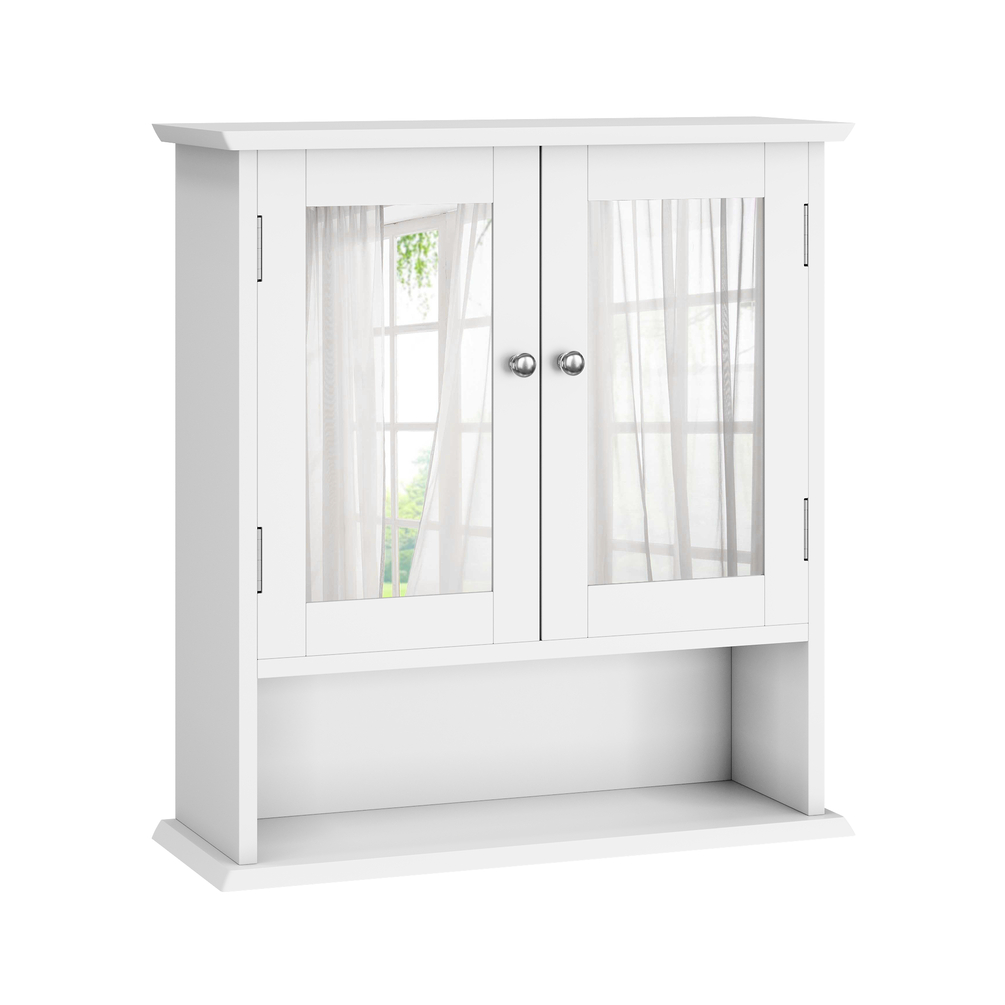 Bathroom Cabinet, Mirror & Adjustable Shelf, White