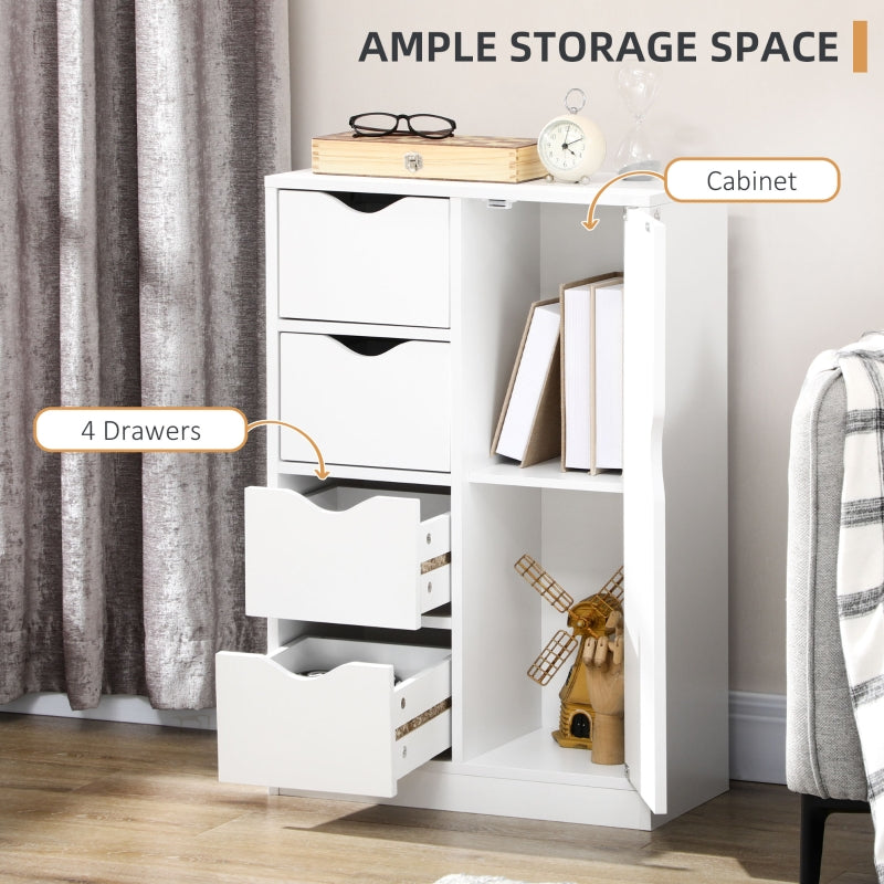 Bathroom Cabinet Freestanding Storage 4 Drawers Door Cupboard White