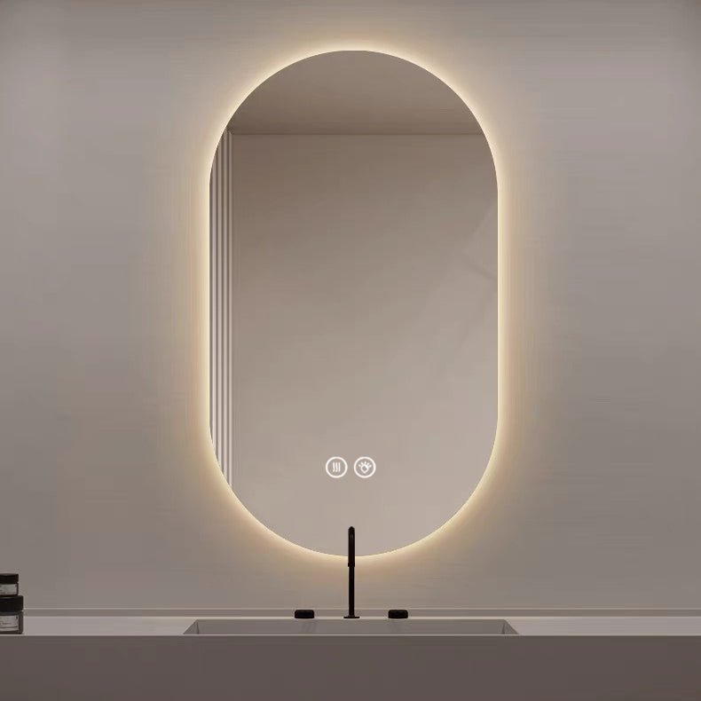 Smart Wall Mounted LED Mirror 60x90cm Anti-Fog Touch Screen Silver Glass