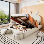 Upholstered Bed, Hydraulic with Rabbit Ears & Storage, Velvet Beige