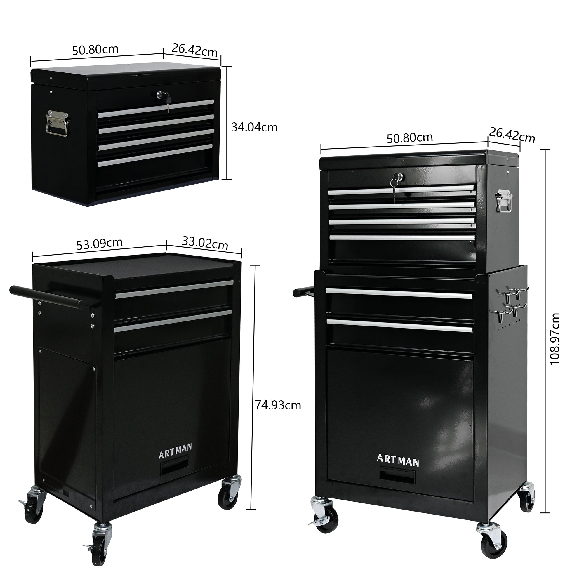 High-capacity Rolling Tool Chest, 6-Drawer Storage Cabinet with Wheels, Black