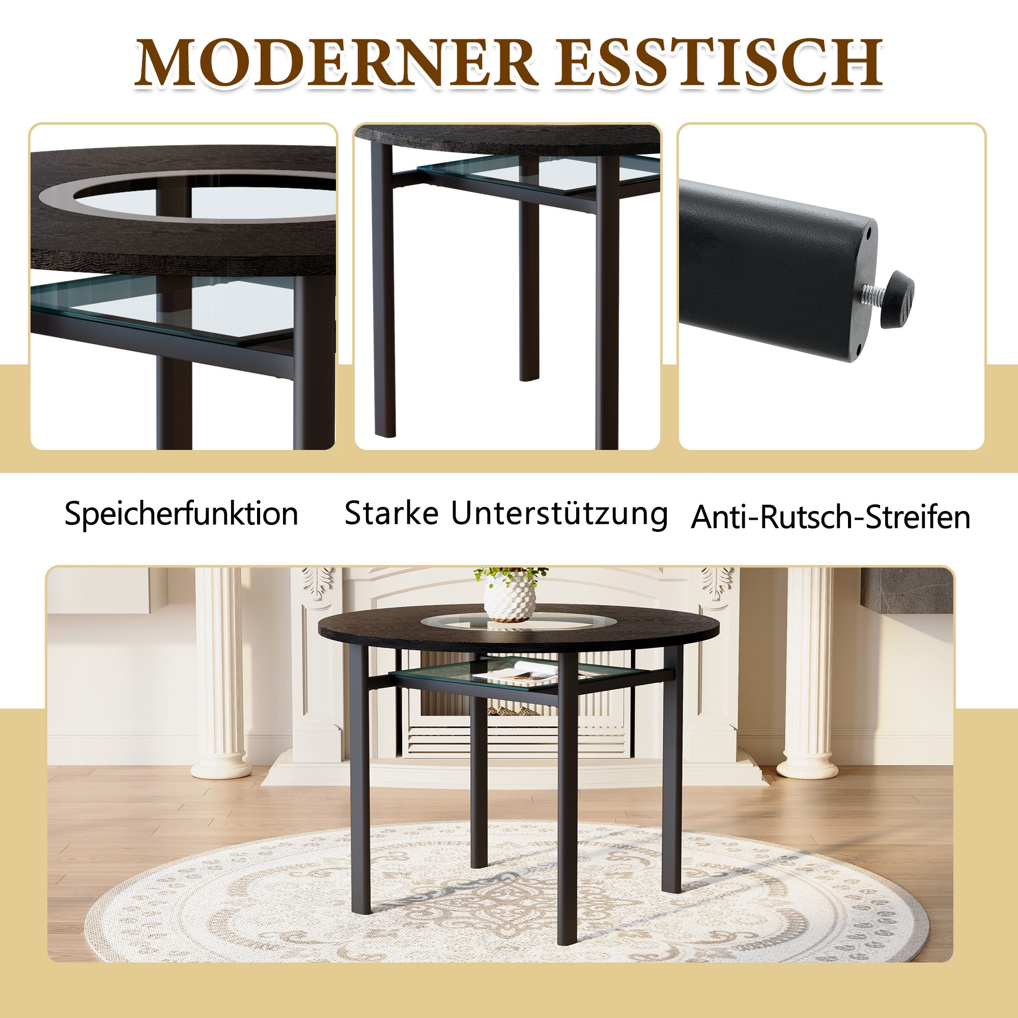 Round Table Set 100cm 4 Chairs Modern Minimalist - Black Wood/White PU