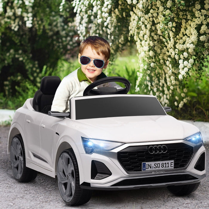 AIYAPLAY Electric Ride-On Car, 12V Audi Q8 with remote control, headlights, music, white