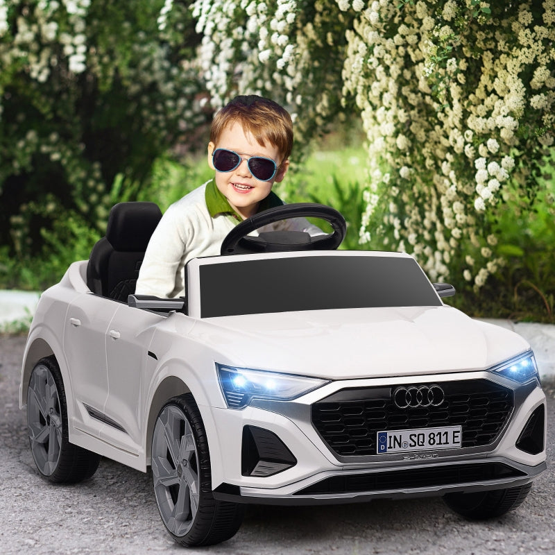 AIYAPLAY Electric Ride-On Car, 12V Audi Q8 with remote control, headlights, music, white