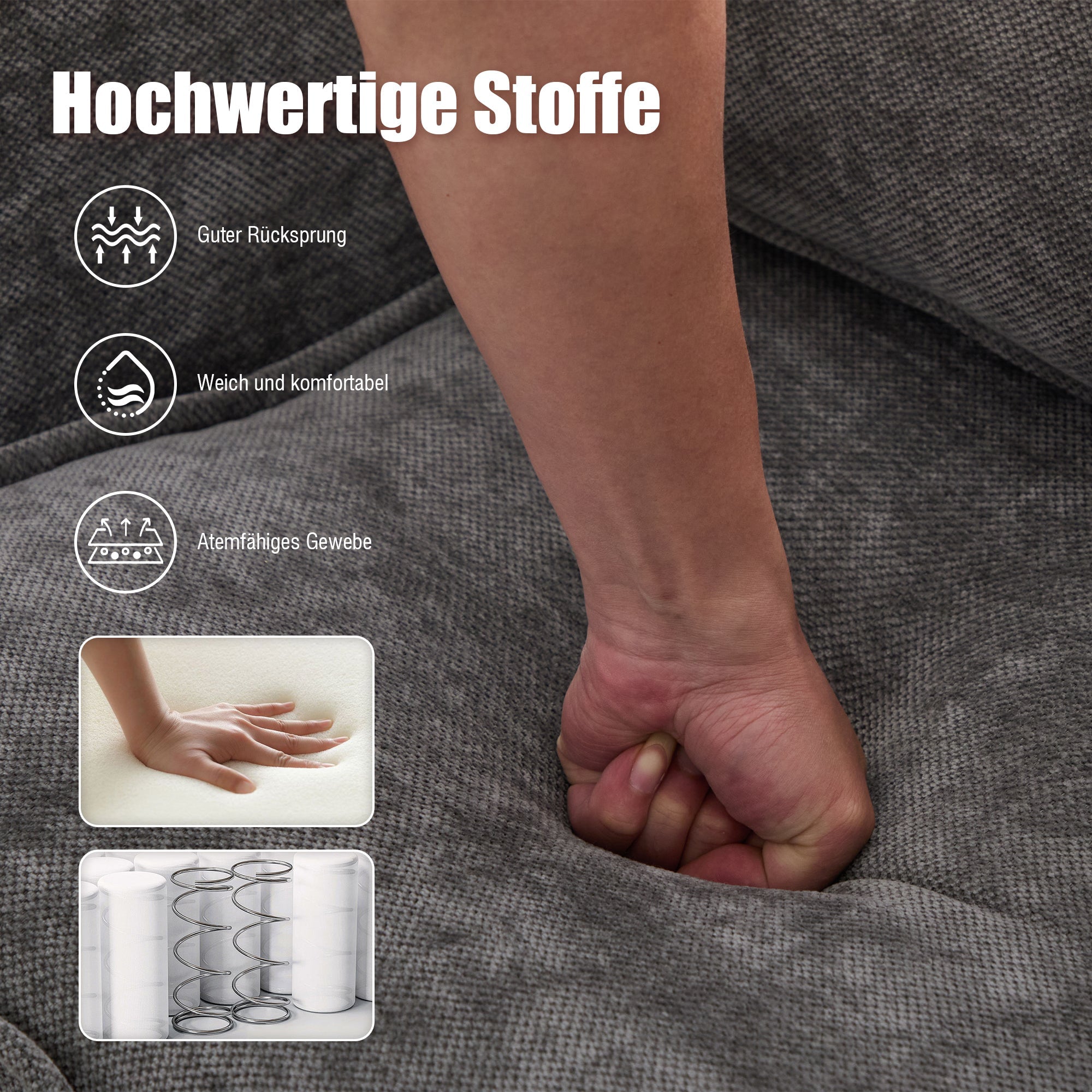 Modern Double Sofa, Small Fabric Armchair with Storage Side Pocket & Adjustable Phone Holder, Fabric