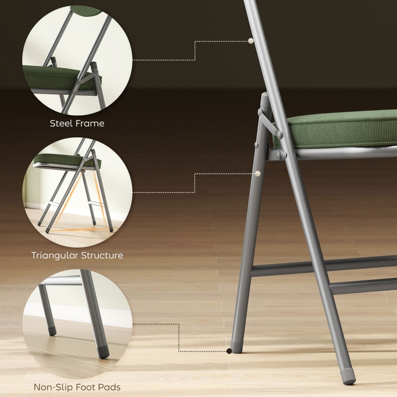 Folding Chairs Set of Four Corduroy Green