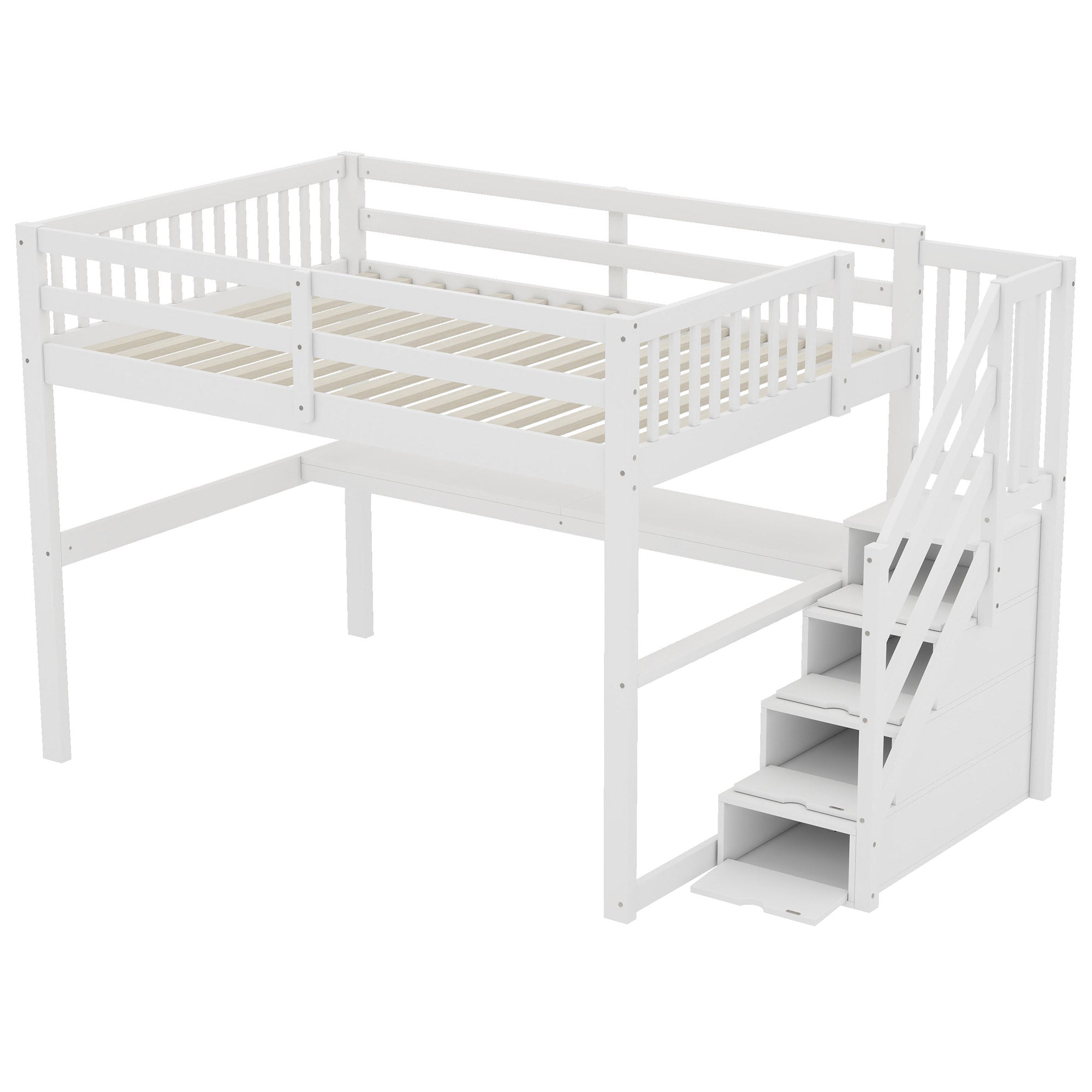 Loft Bed 140x200 Children's Storage Drawers Desk - White