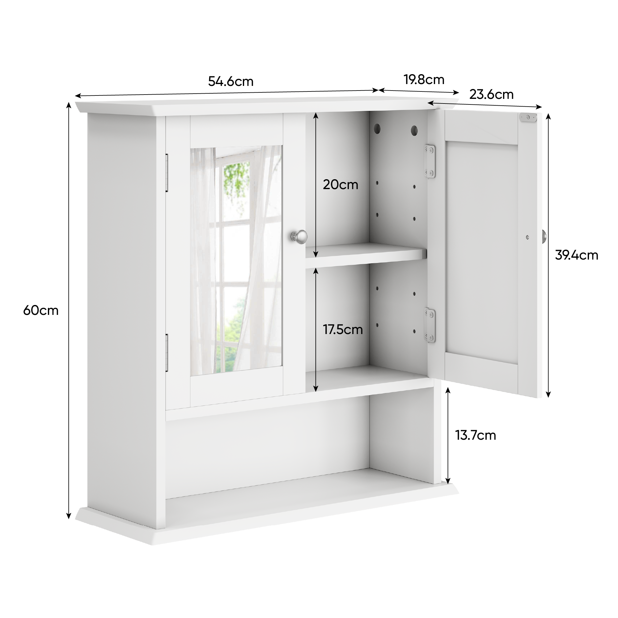 Bathroom Cabinet, Mirror & Adjustable Shelf, White
