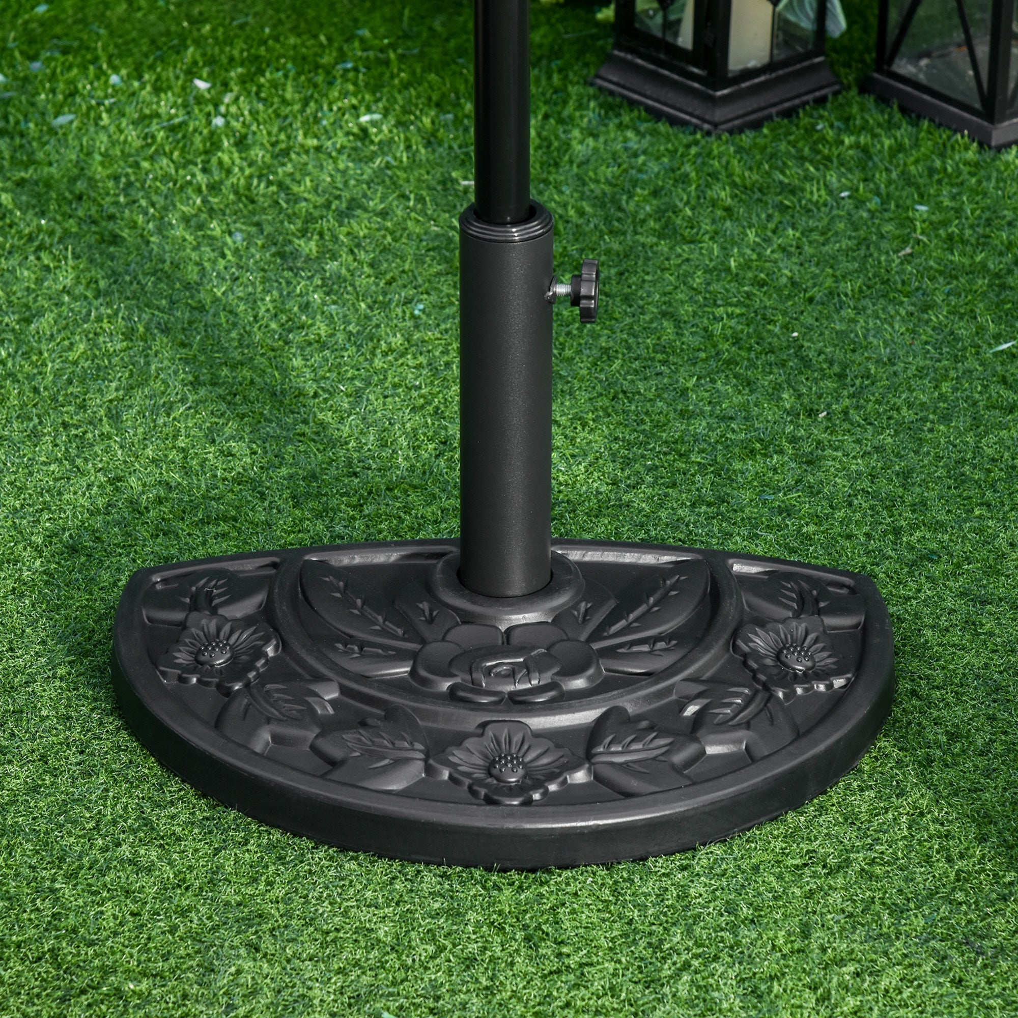 Parasol Base 9kg Floral Motif Semi-Circular HDPE Black