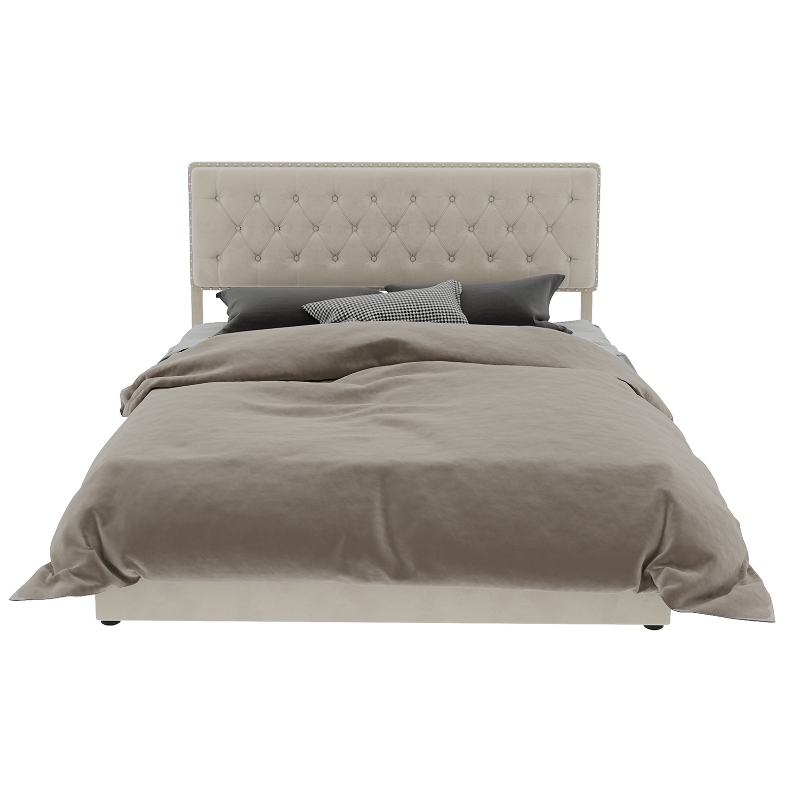 Modern Minimalist Soft Bed with Hydraulic Storage and 160x200cm Frame, Beige Dutch Velvet