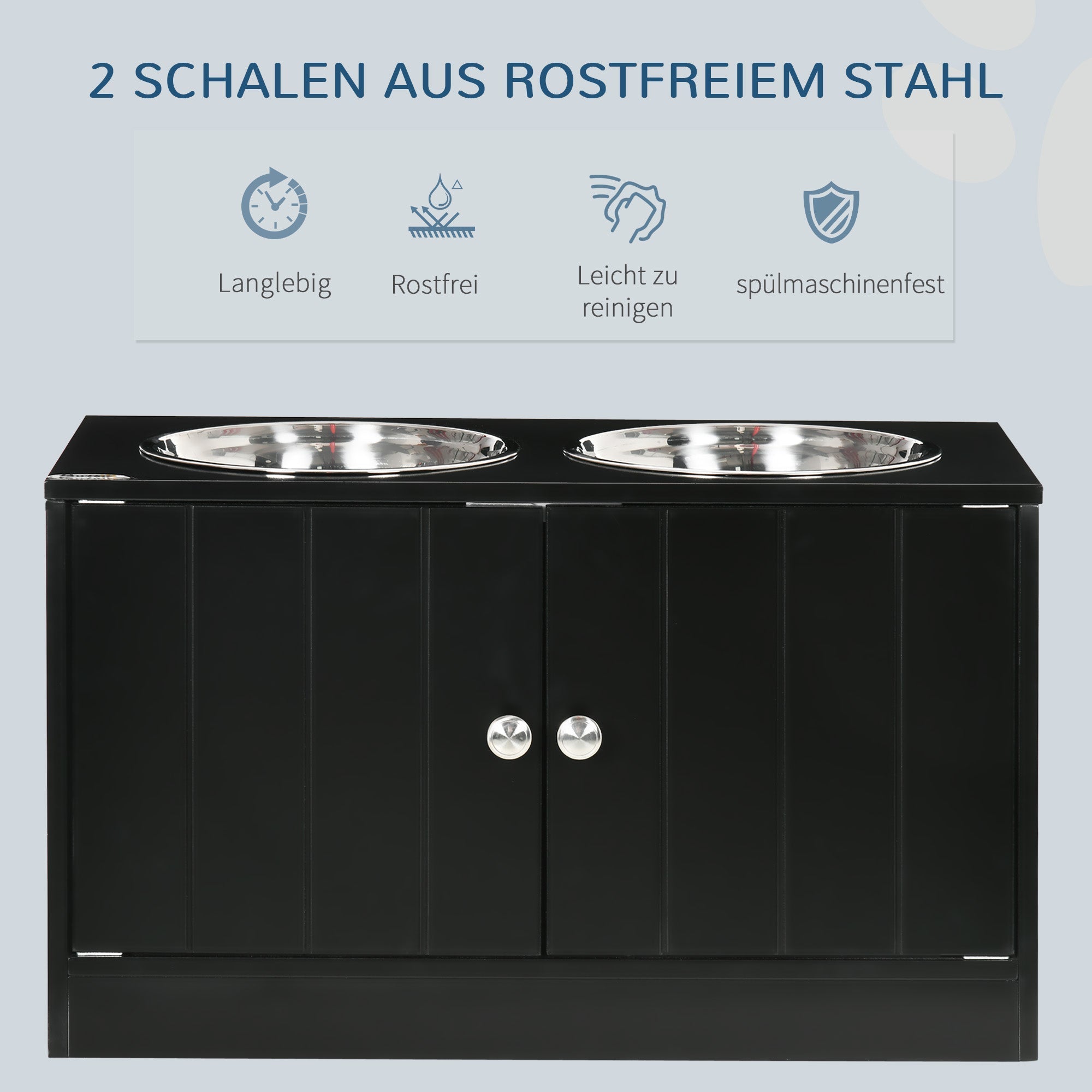 Hundenäpfe, erhöhte Futterstation mit 2 Edelstahlnäpfen, Schwarz