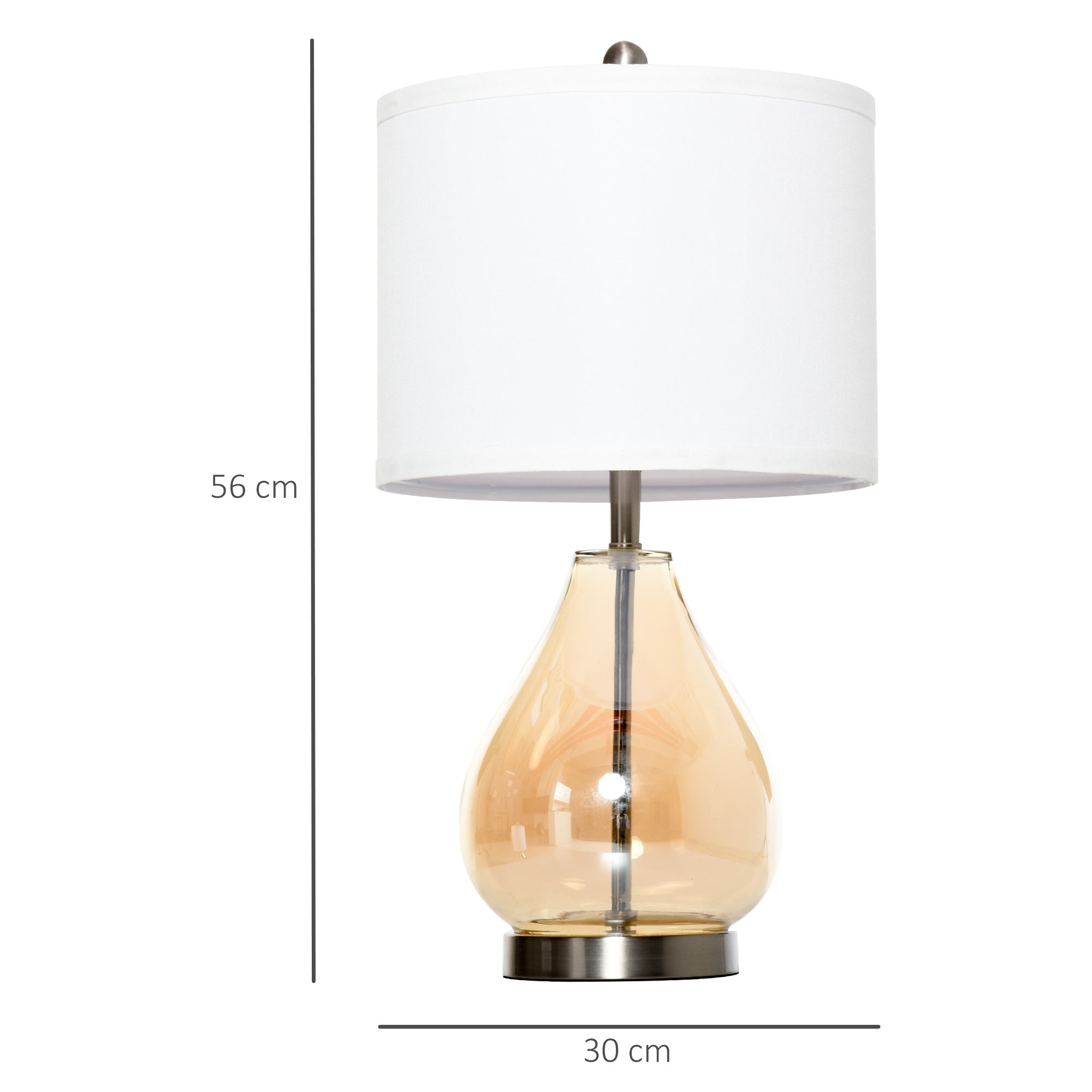 Table Lamp Set of 2 Bedside Lamps E27 Socket 40W Glass Linen Steel Amber