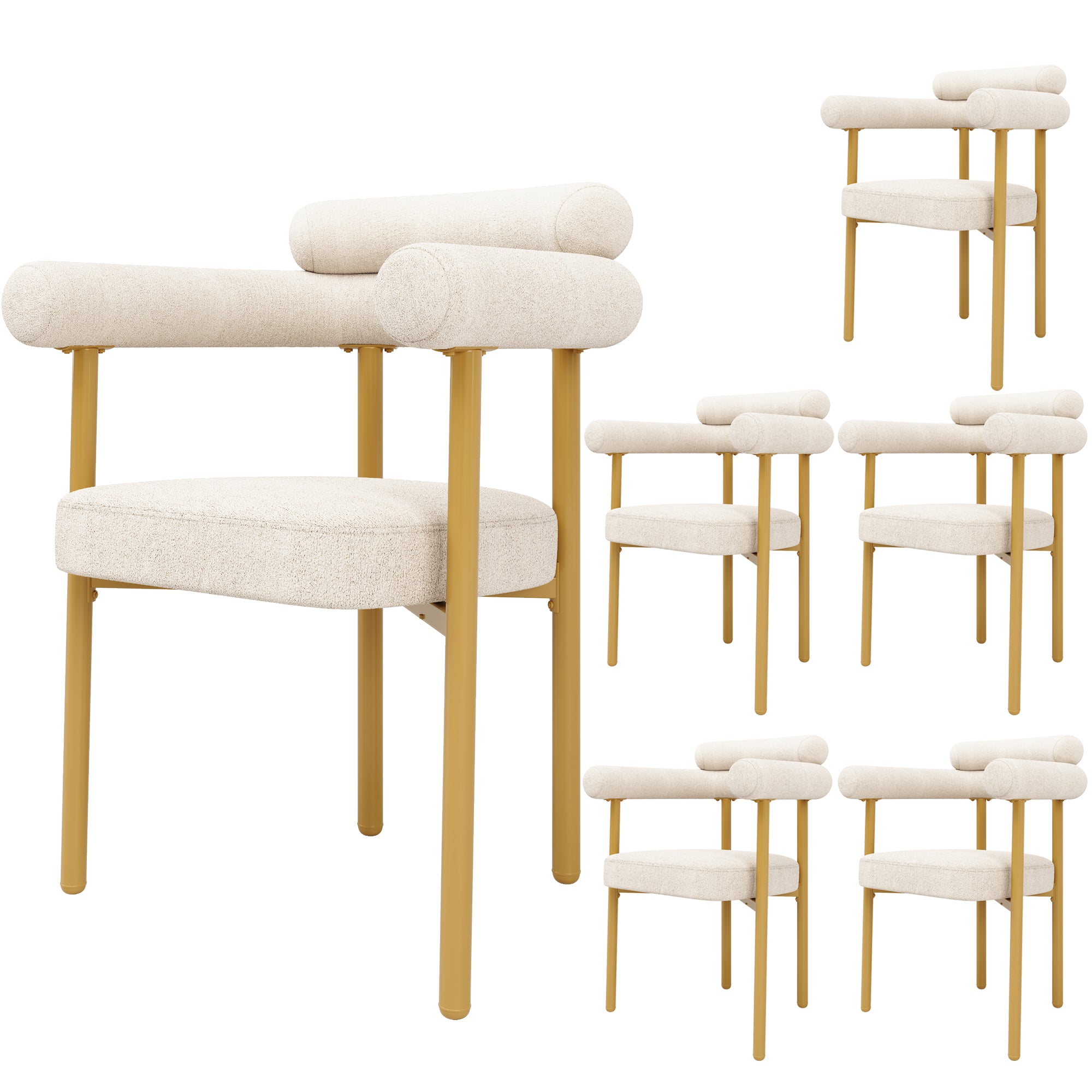 Dining Chairs Set of 6 Modern Comfortable Ring Seats Gold Legs Beige Suede
