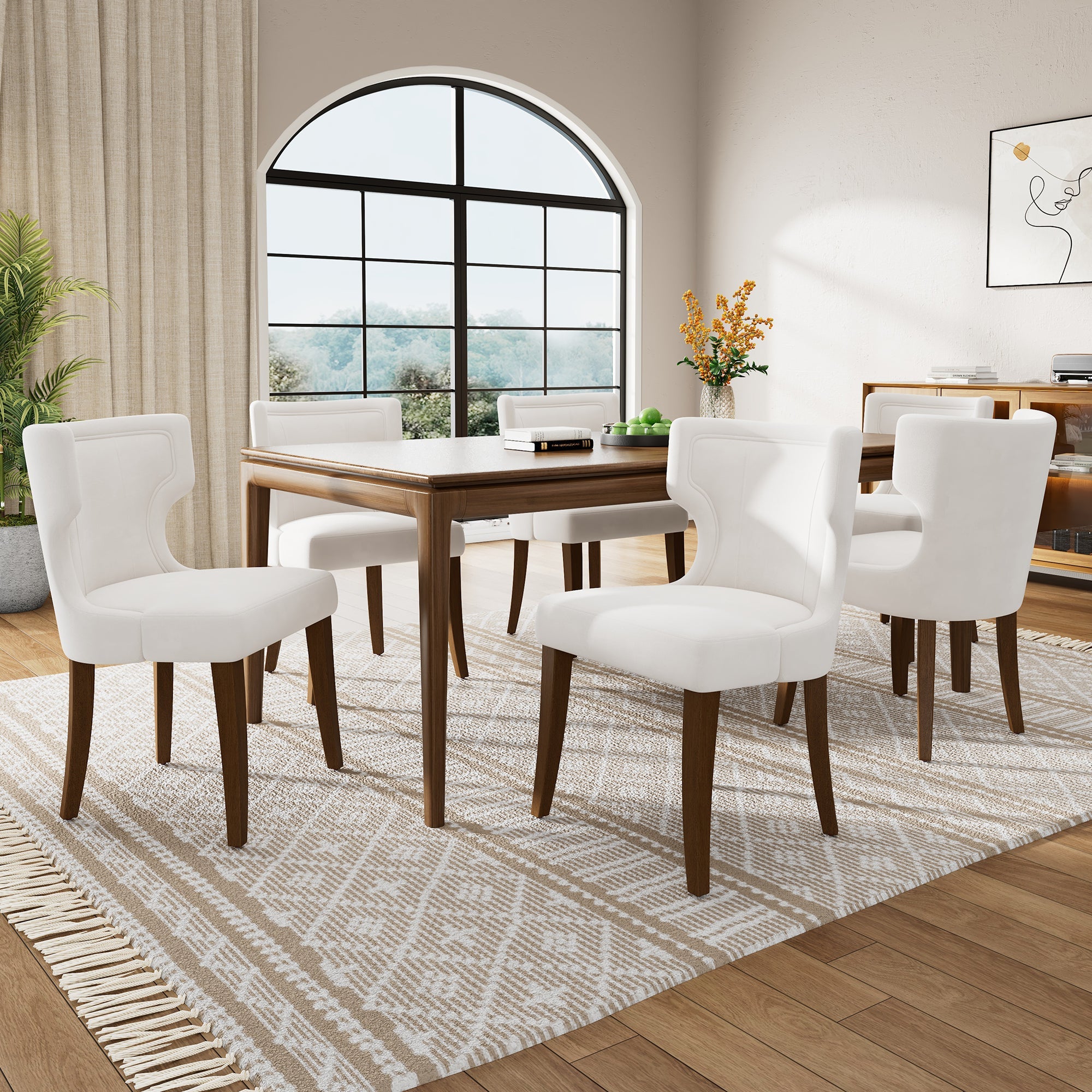 Velvet Dining Chair, Set of 4 with Solid Wood Legs and Thick Cushion, Beige Velvet