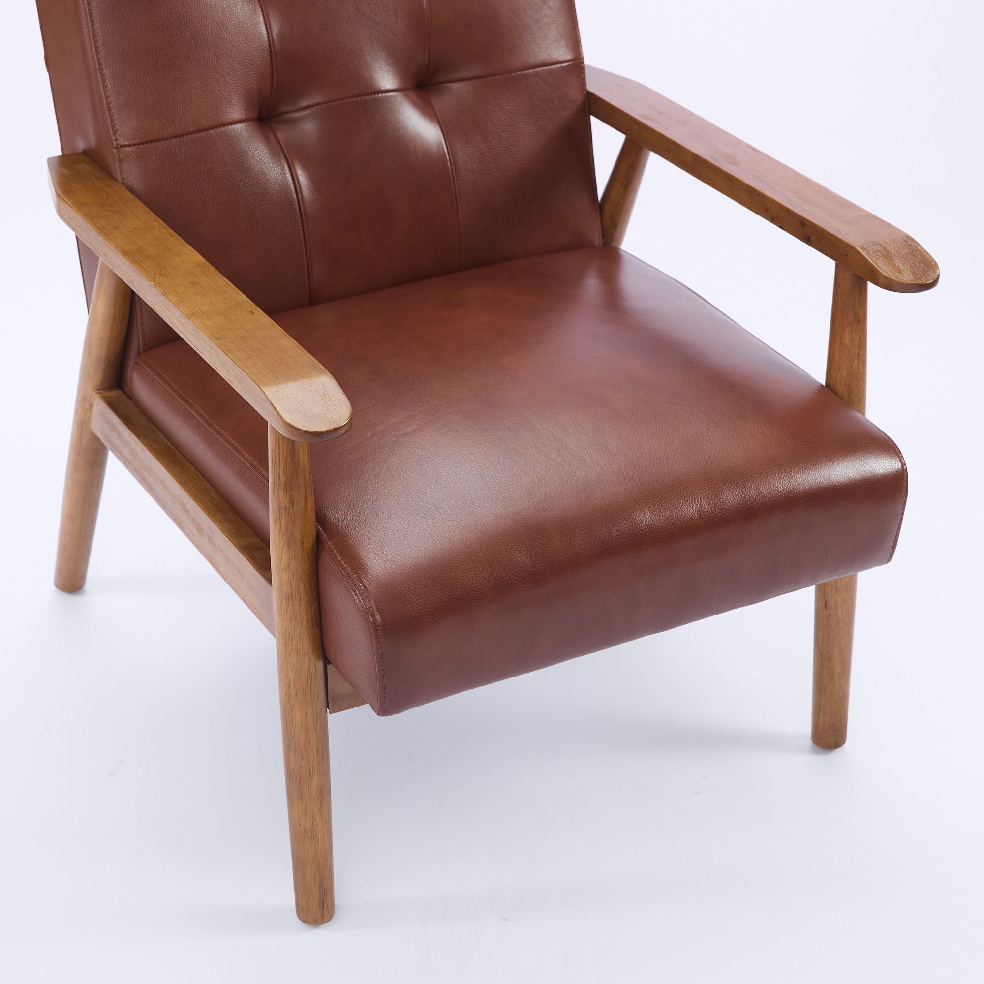 Lounge Chair Genuine Leather Walnut Armrests Rubberwood Legs - Brown