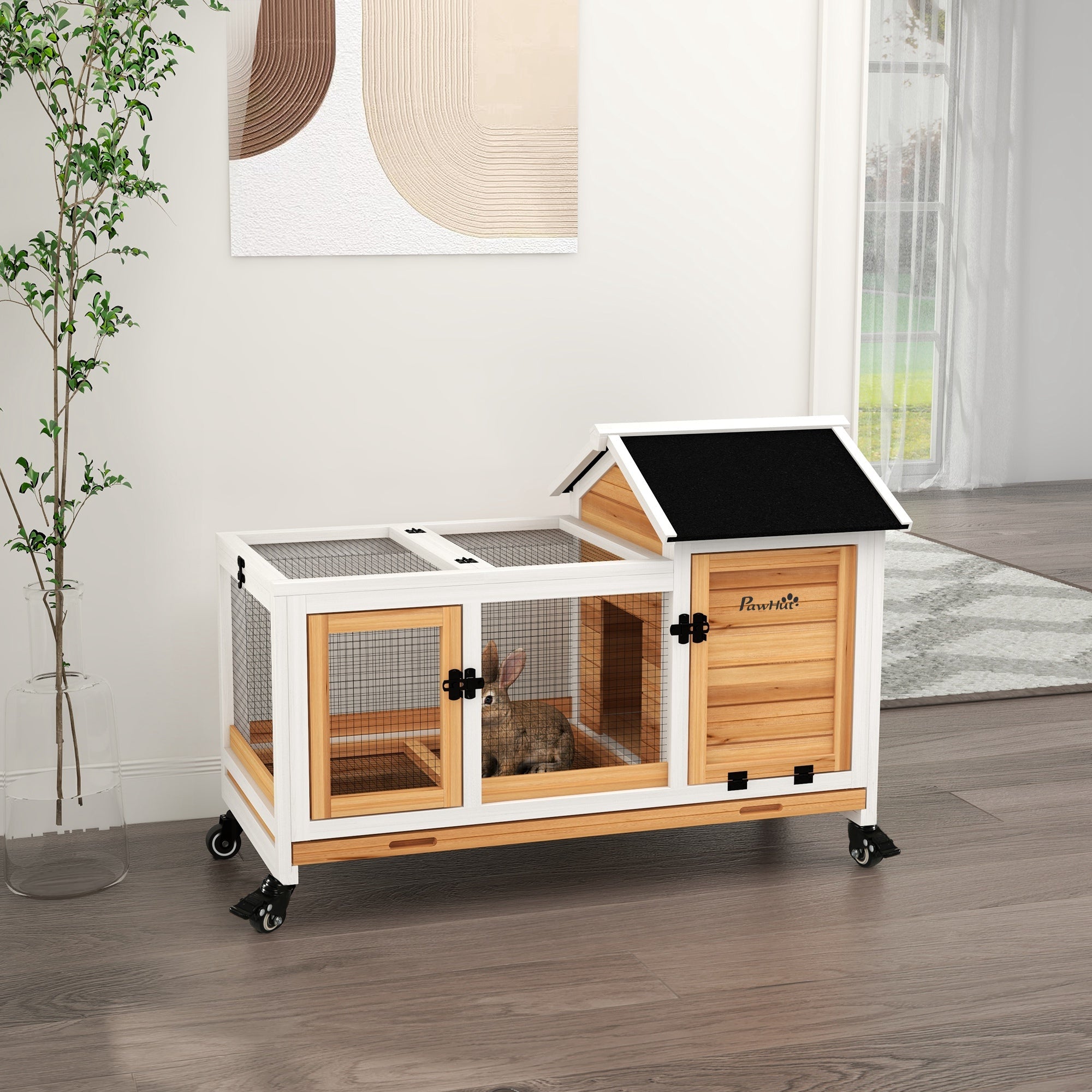 Small Animal Hutch, Guinea Pigs/Dwarf Rabbits, 108 x 58 x 73.5 cm, Yellow