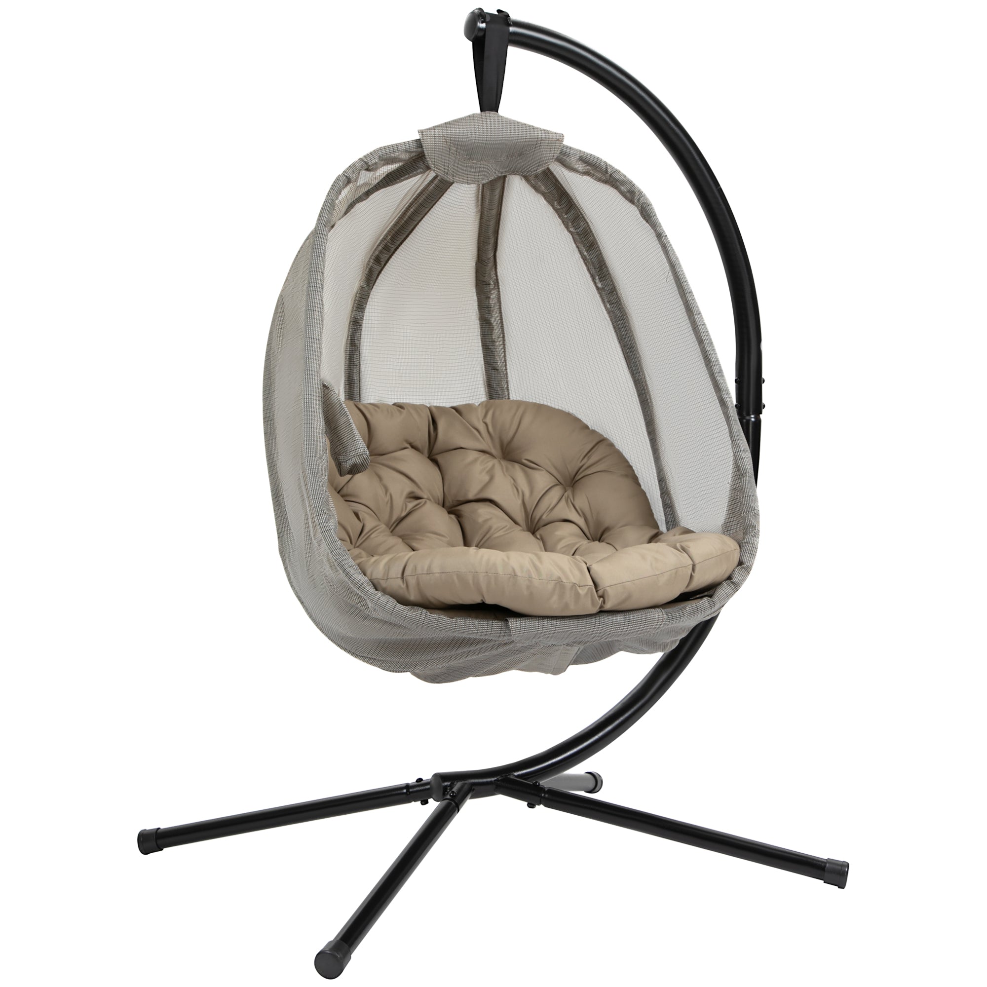 Hanging Egg Chair, Folding Swing Hammock with Side Pocket & Stand, Khaki