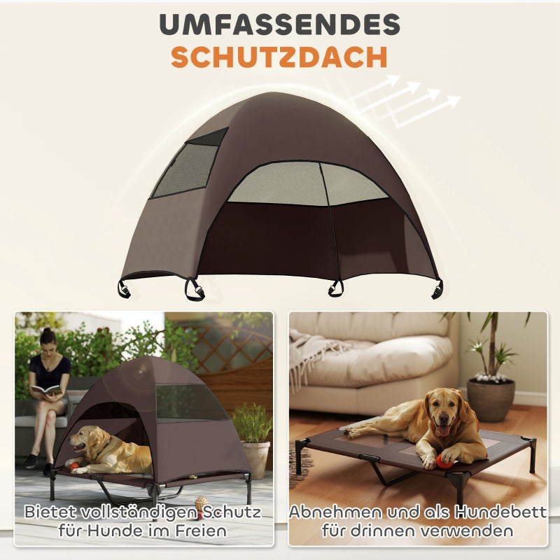 Hundebett für draußen, erhöhtes Dach für große Hunde, Kaffee