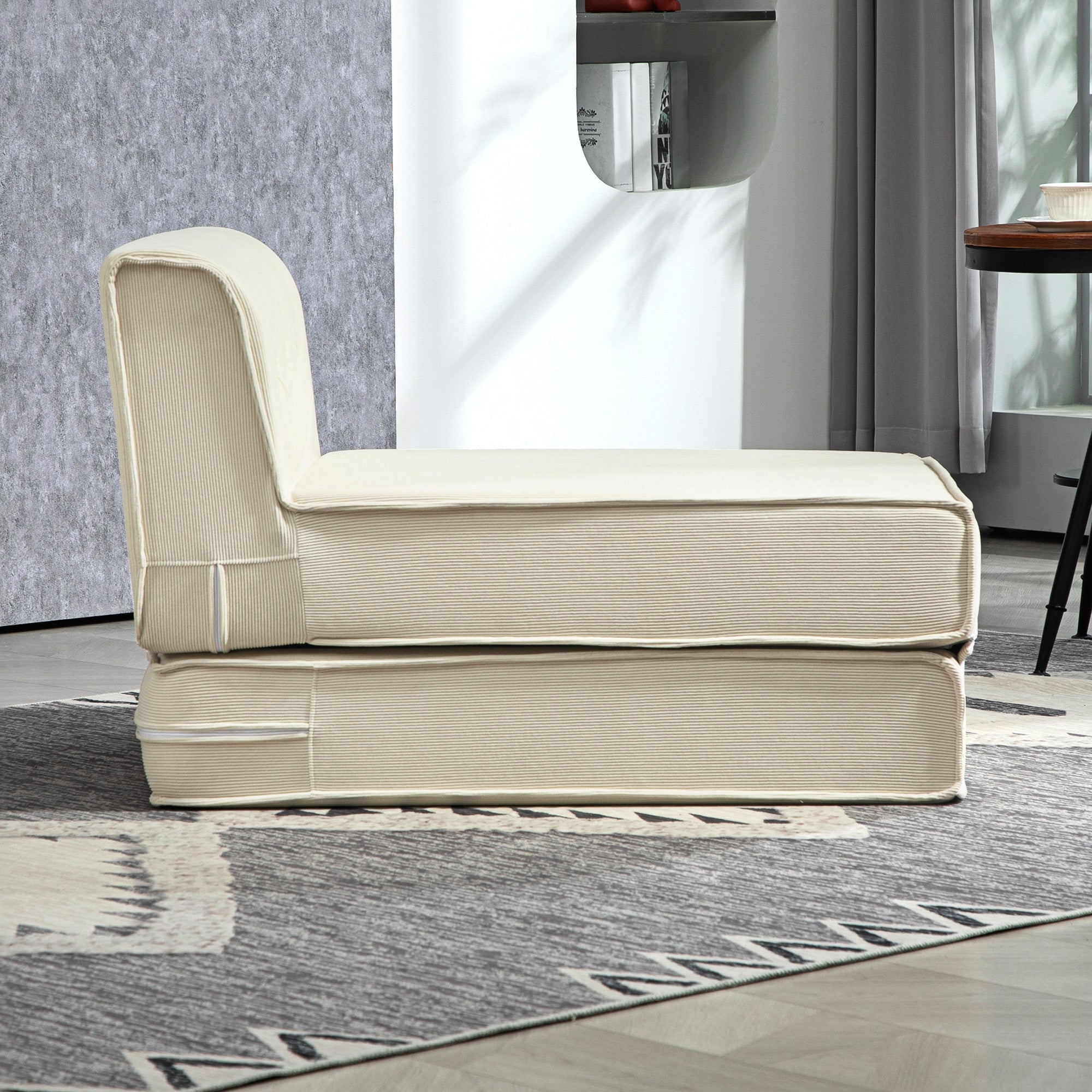 Schlafsofa 2-in-1 Klappbar Polsterung 240 kg, Cord Cremeweiß