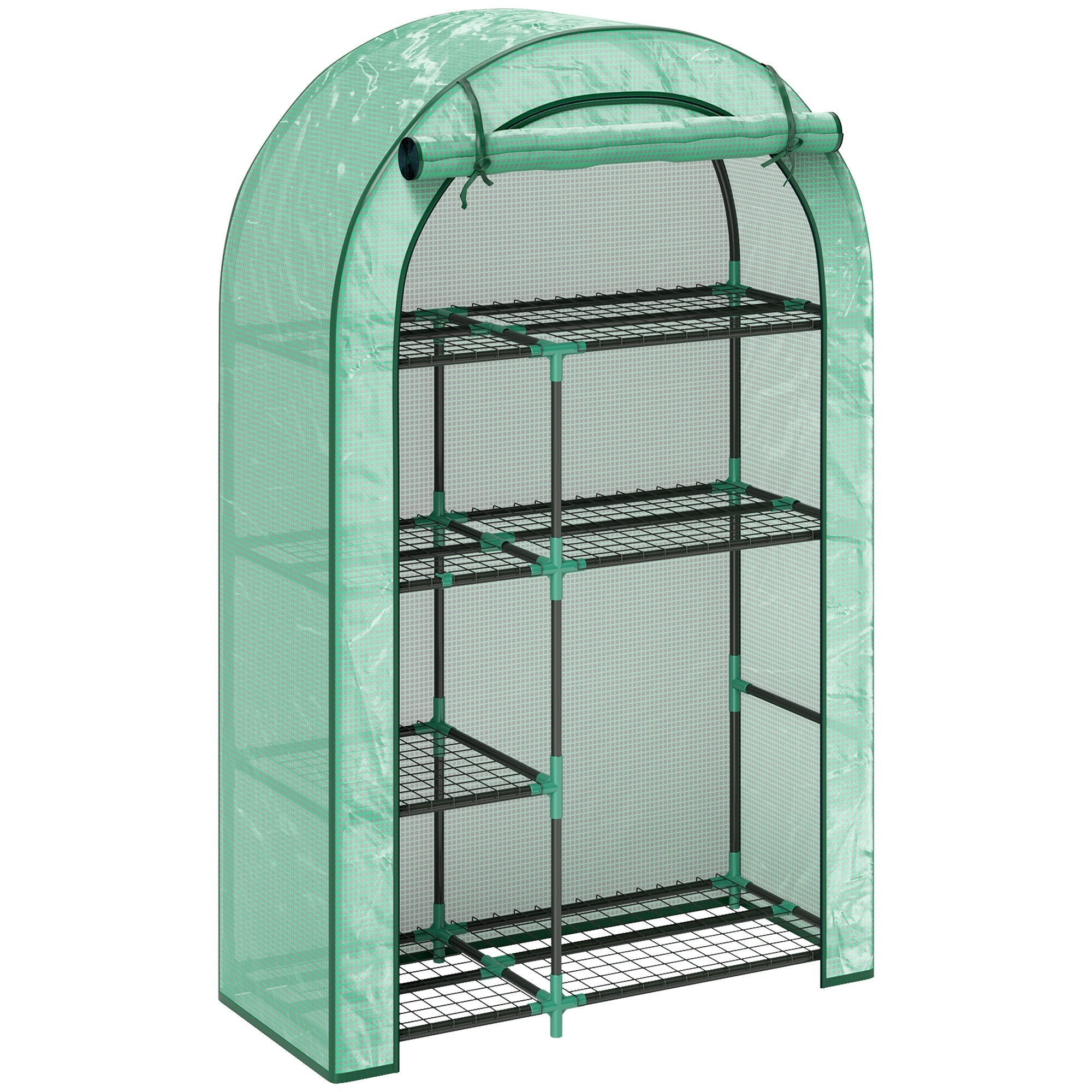 Greenhouse round roof, door, shelves, winter-proof film, steel