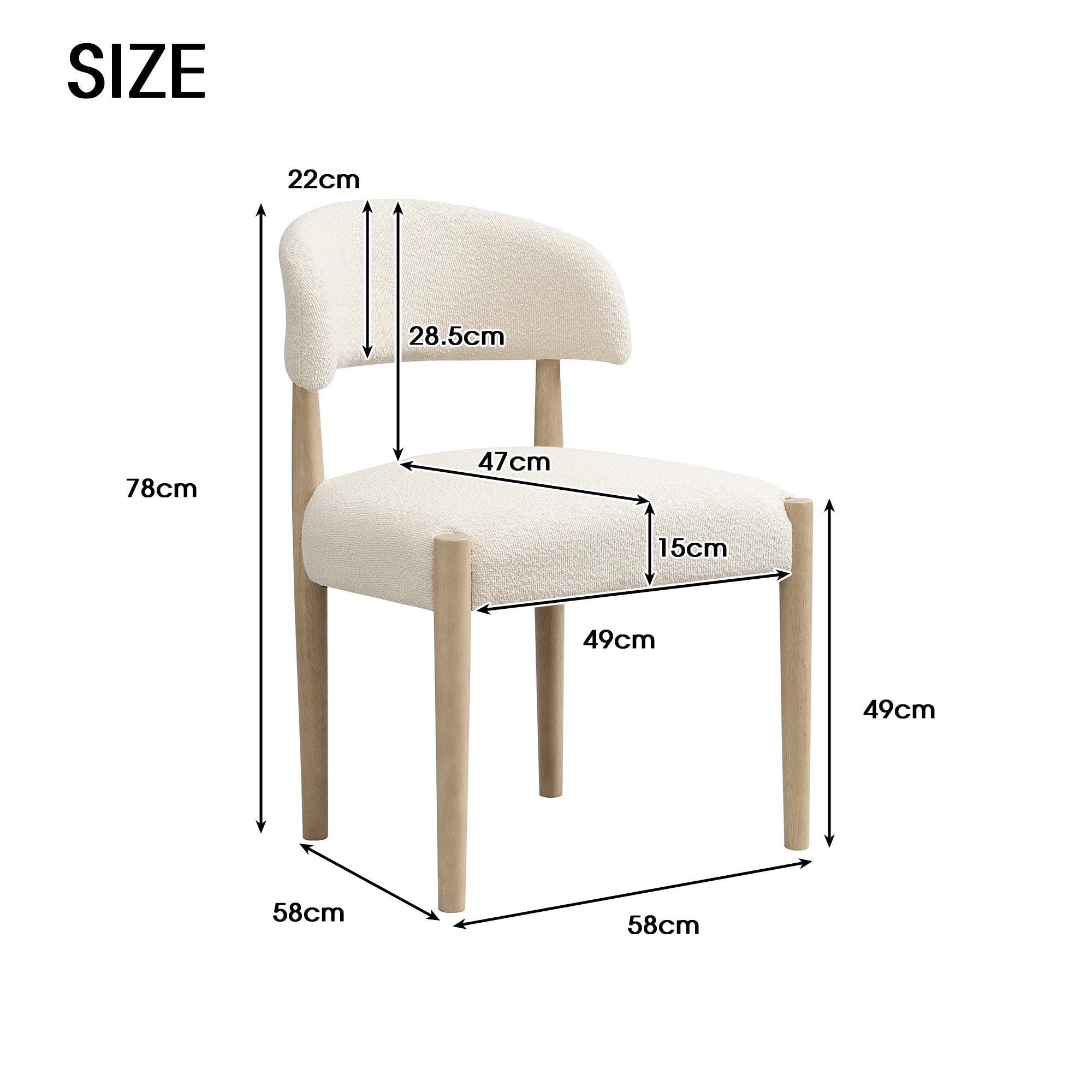 Solid Wood Dining Chairs Set of 2 Modern Bouclé Natural